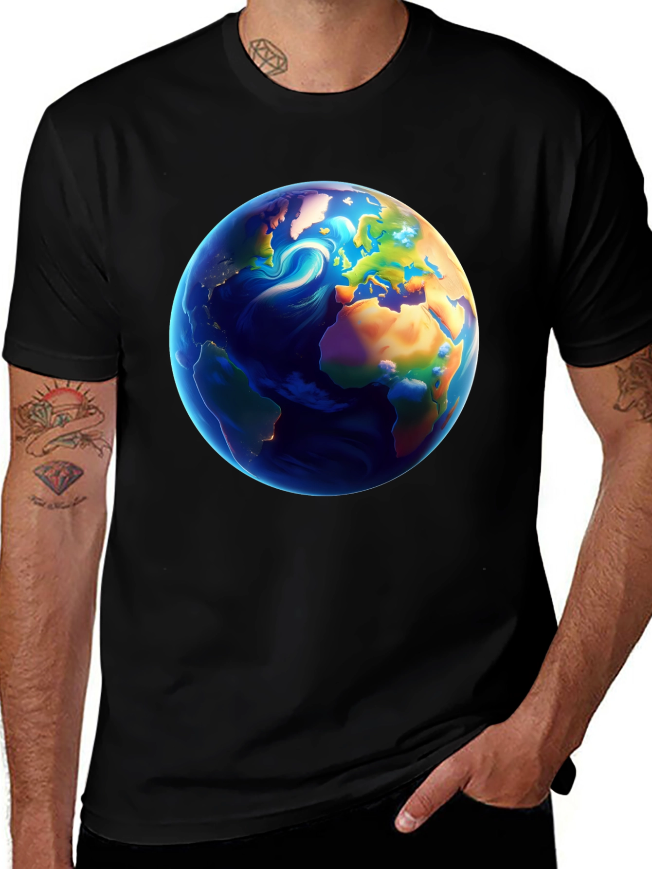 Earth Graphic Black T-Shirt - Global Design