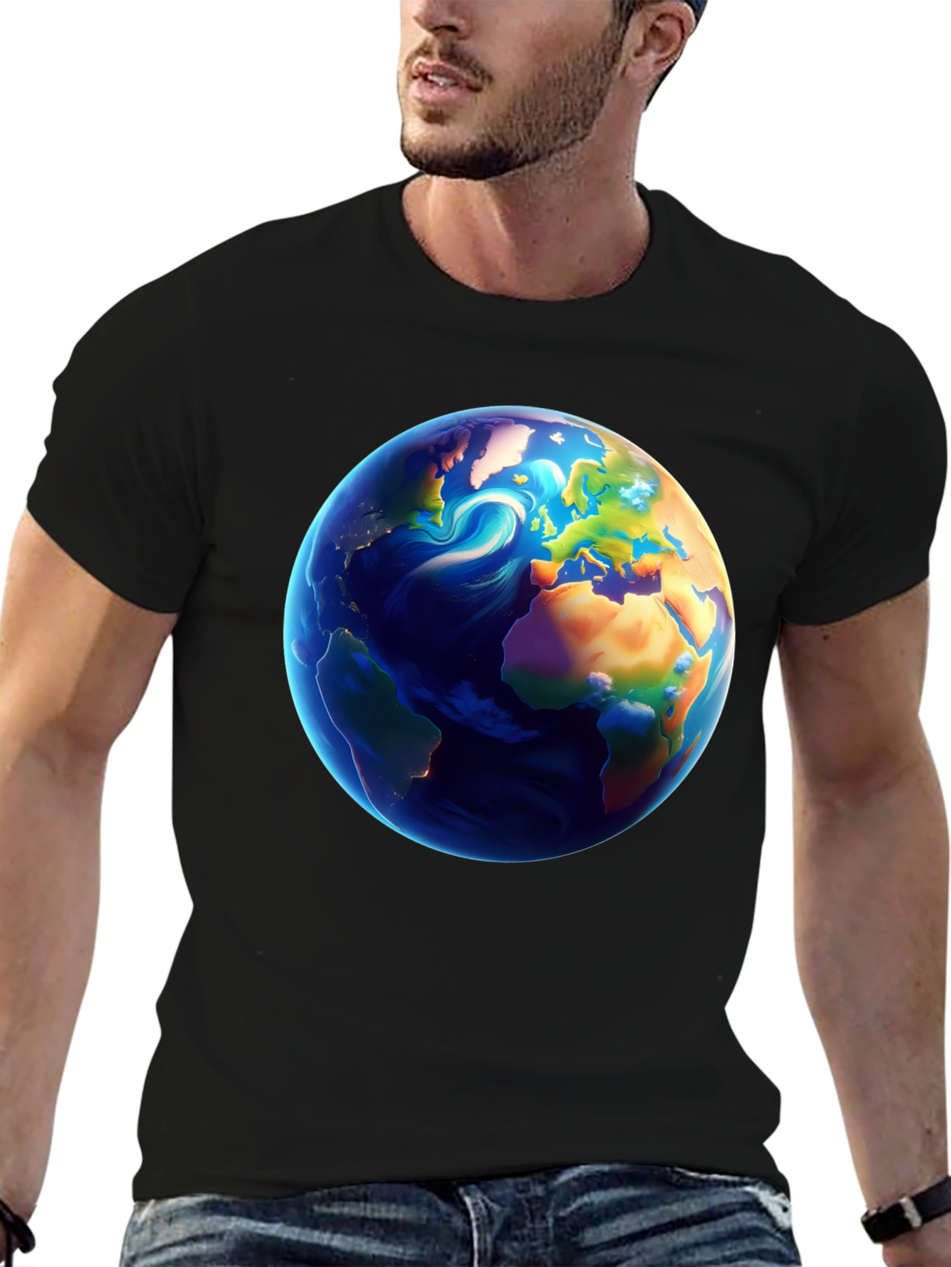 Earth Graphic Black T-Shirt - Global Design