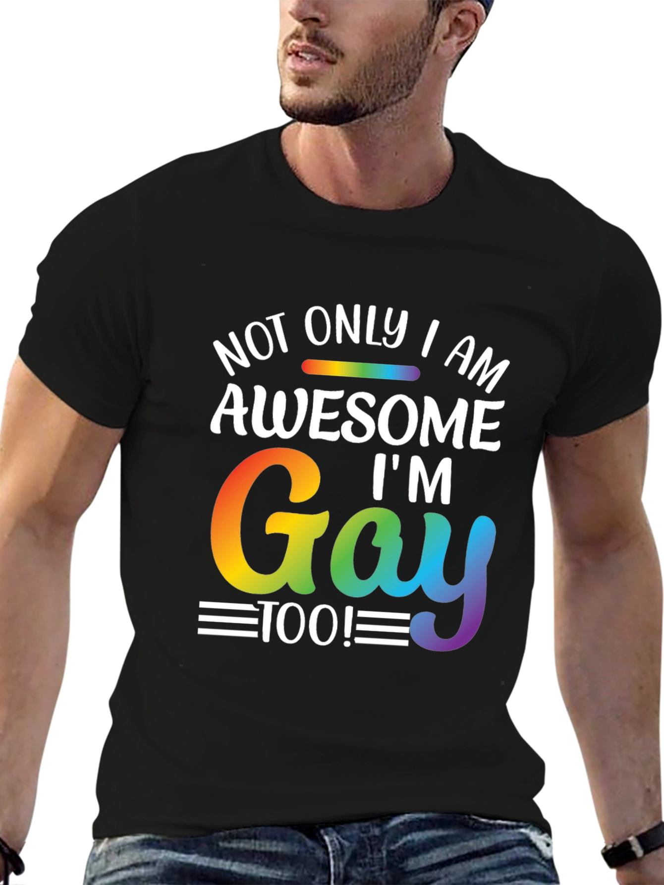 Awesome Im Gay Too T-Shirt Rainbow Pride LGBT