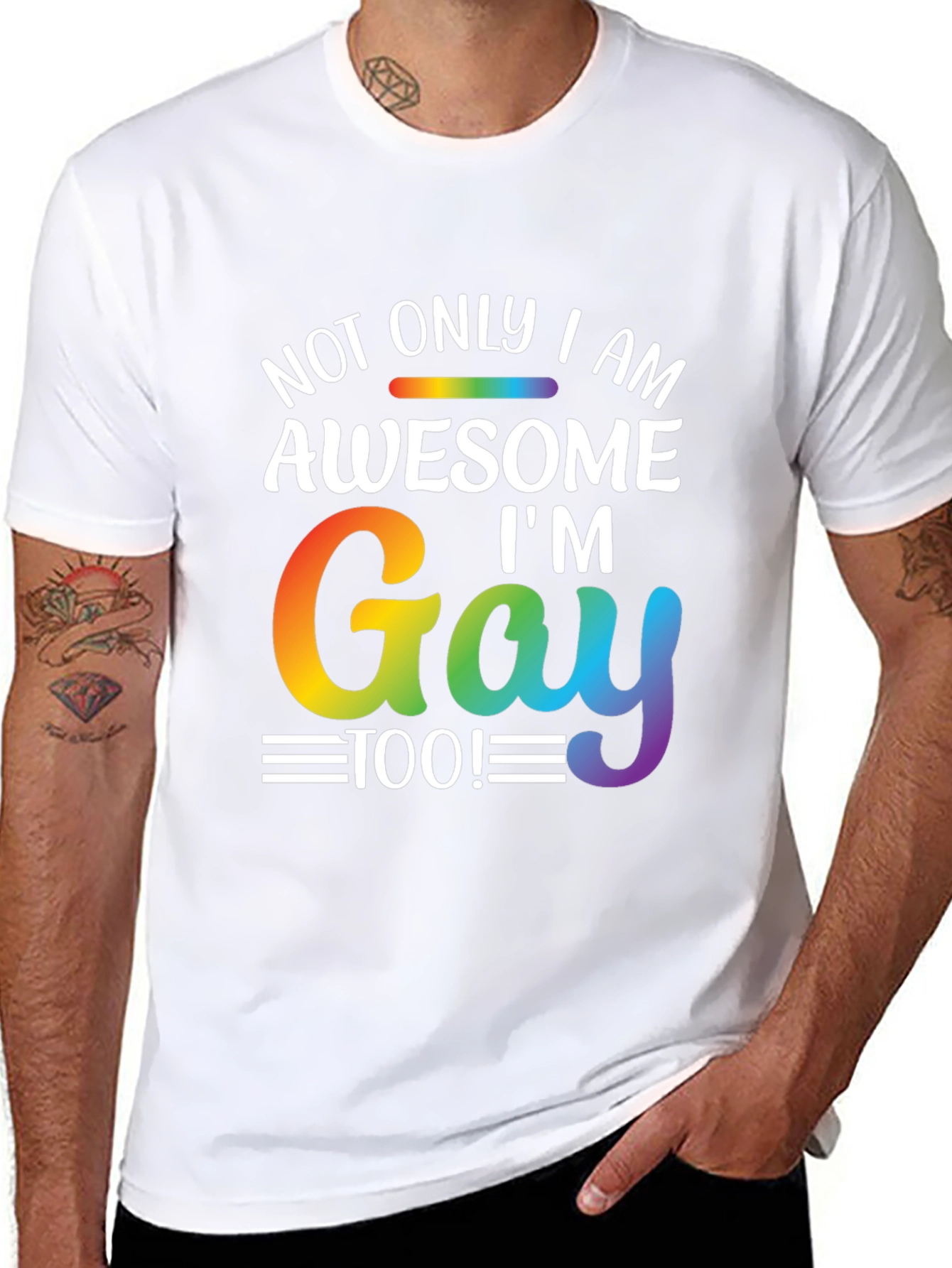 Awesome Im Gay Too T-Shirt Rainbow Pride LGBT