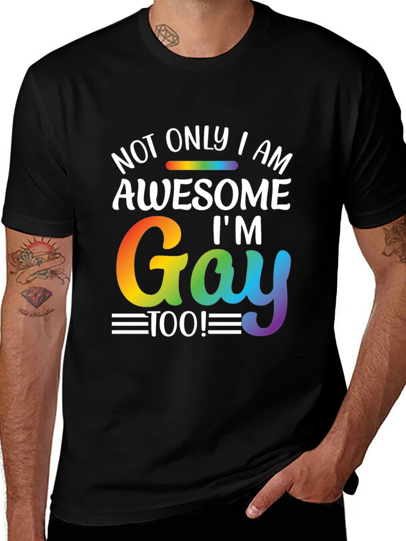 Awesome Im Gay Too T-Shirt Rainbow Pride LGBT