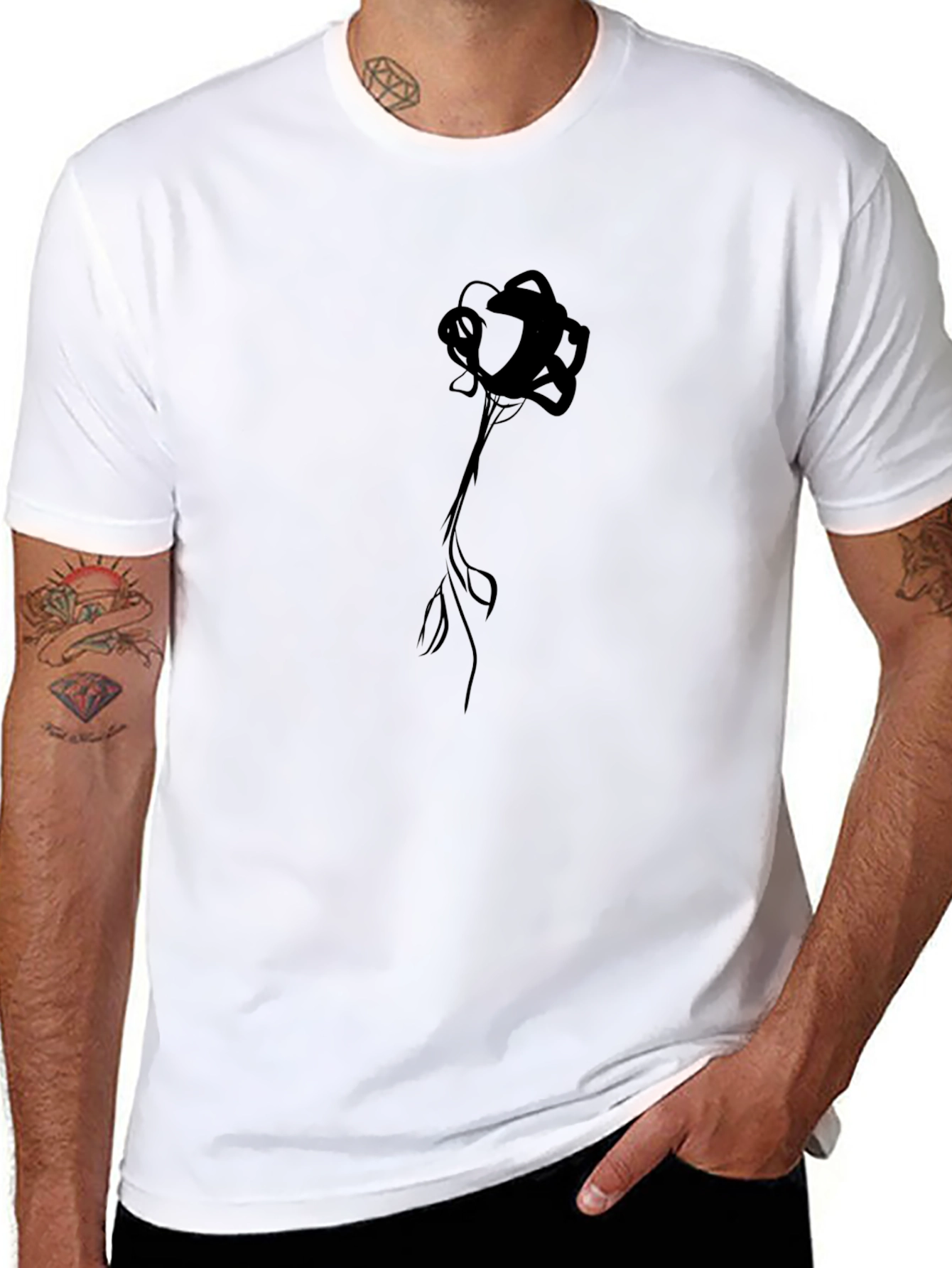 Mens Black Rose Graphic Tee - Stylish Casual Wear