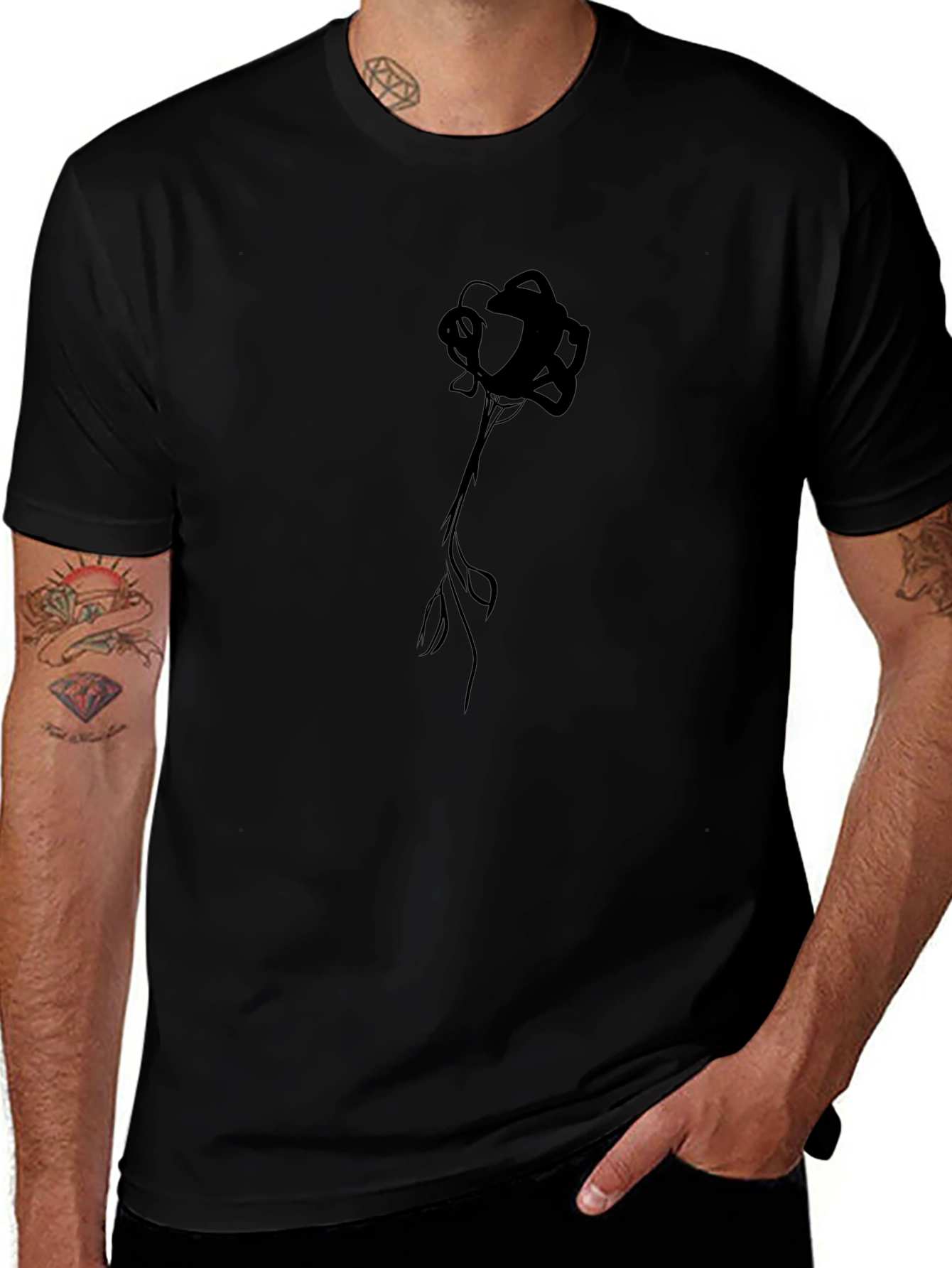Mens Black Rose Graphic Tee - Stylish Casual Wear