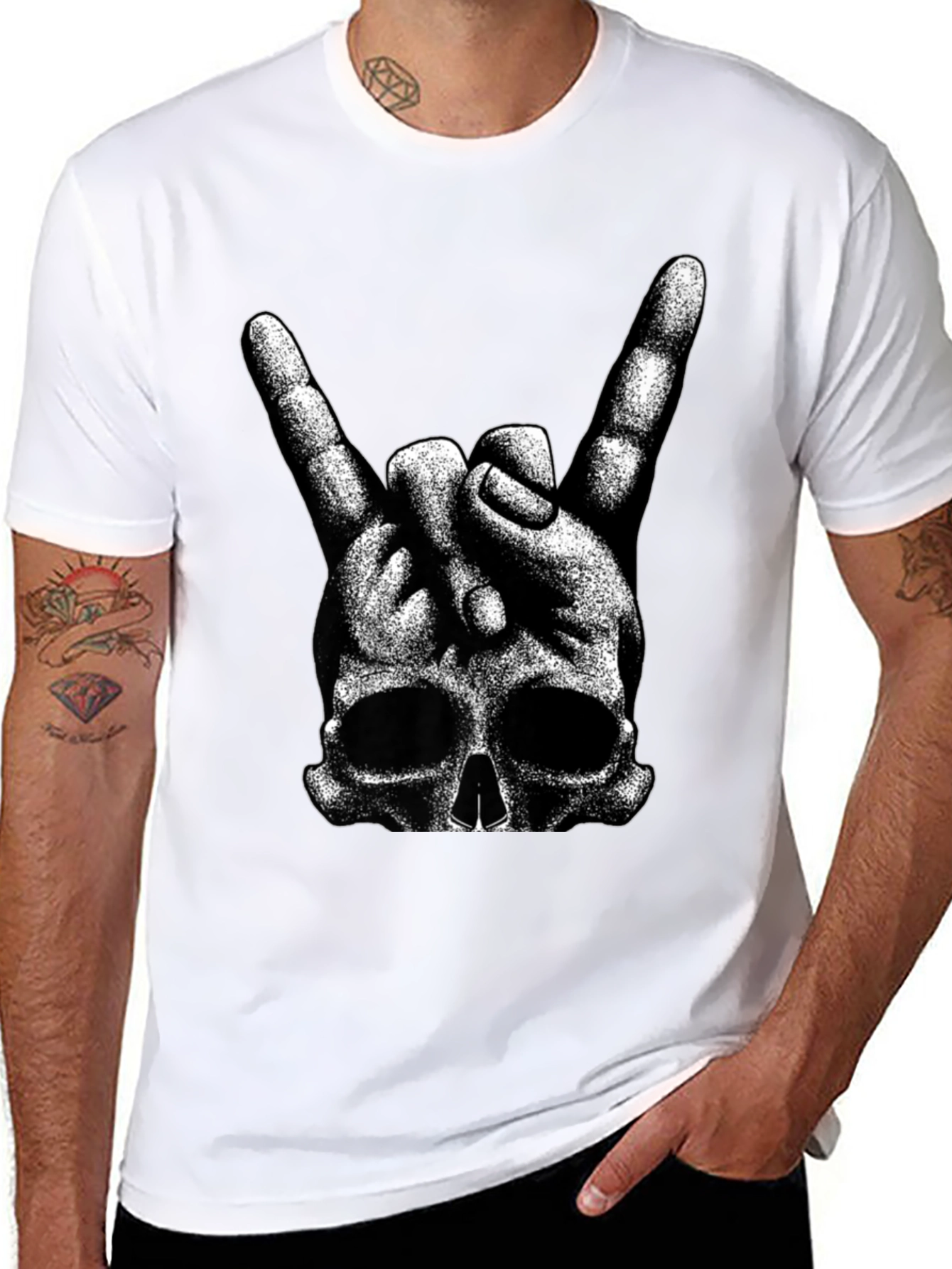Rock On Skull T-Shirt - Black Graphic Tee