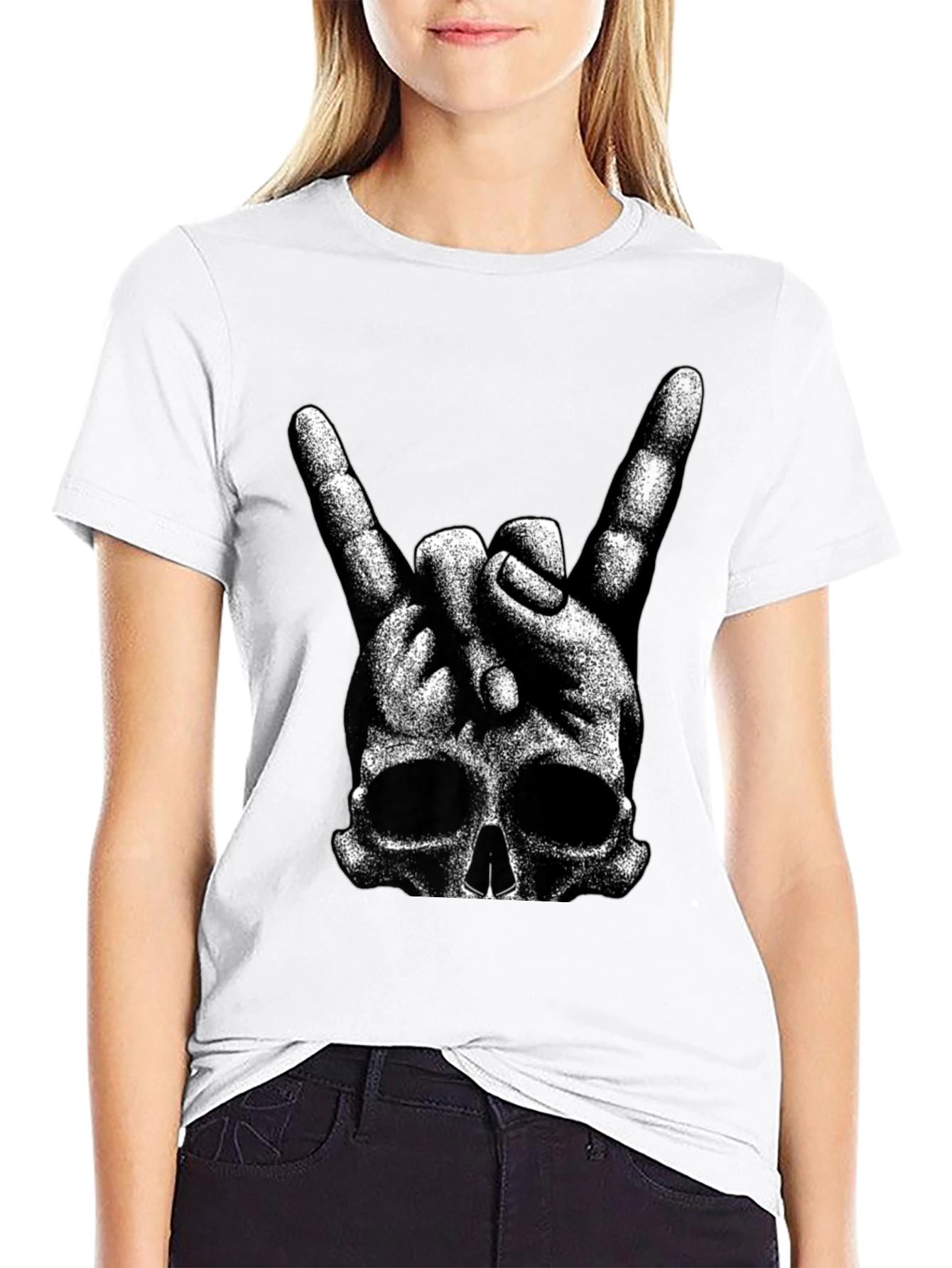 Rock On Skull T-Shirt - Black Graphic Tee