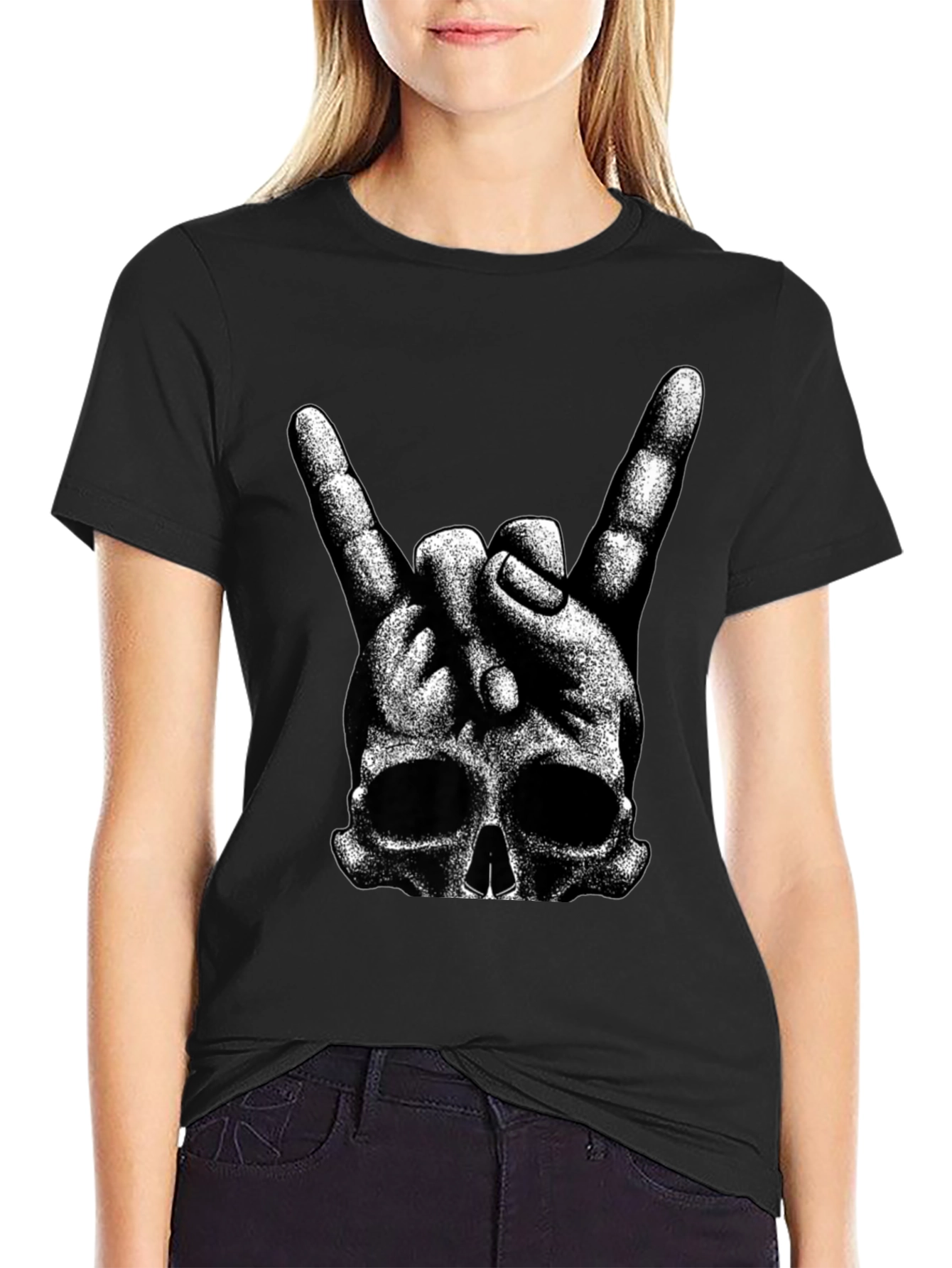 Rock On Skull T-Shirt - Black Graphic Tee