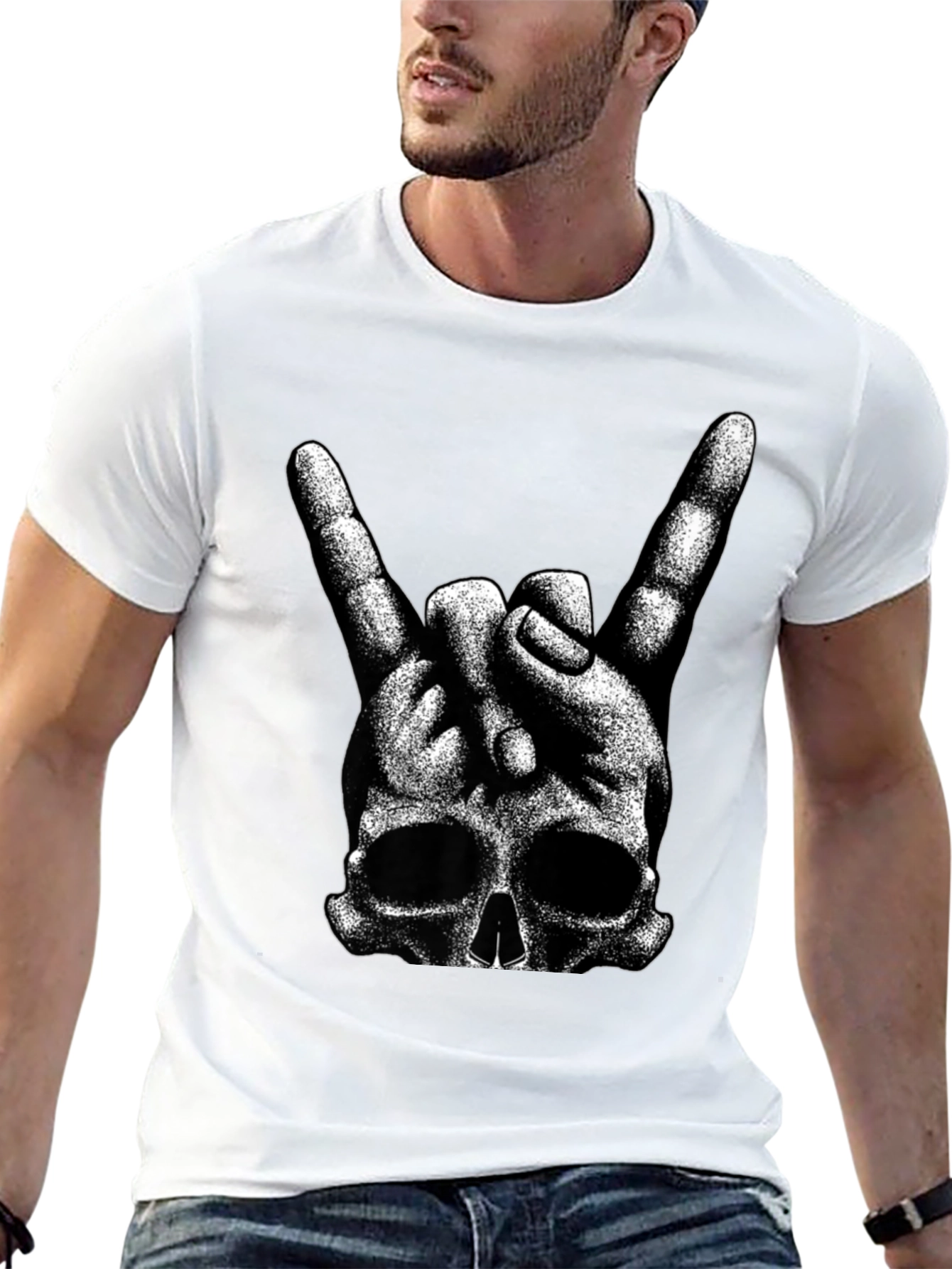 Rock On Skull T-Shirt - Black Graphic Tee