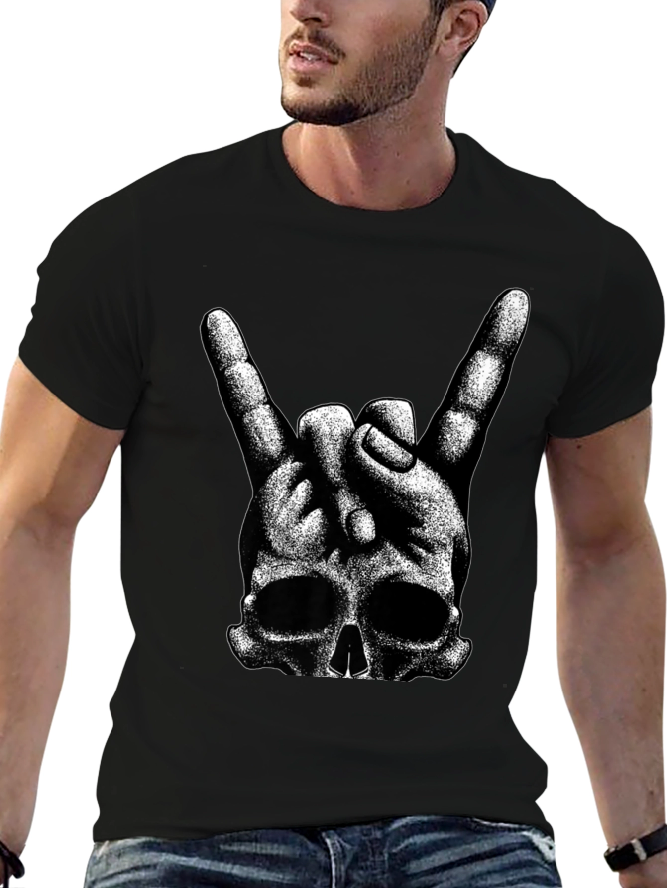 Rock On Skull T-Shirt - Black Graphic Tee