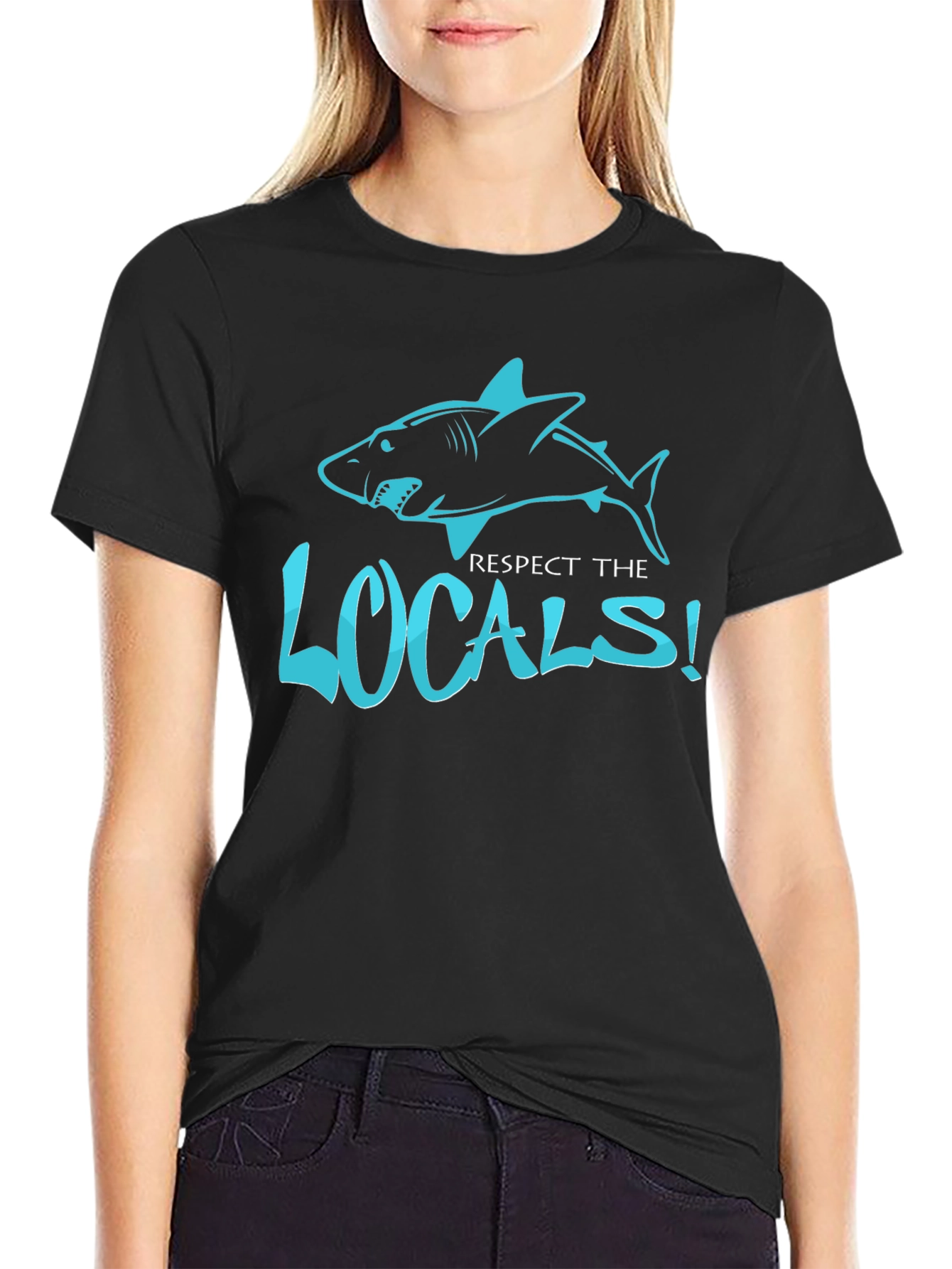 Respect the Locals Shark Graphic Black T-Shirt