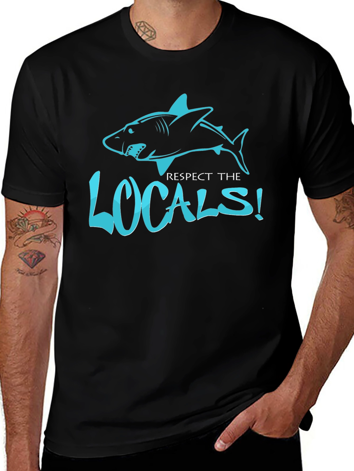 Respect the Locals Shark Graphic Black T-Shirt