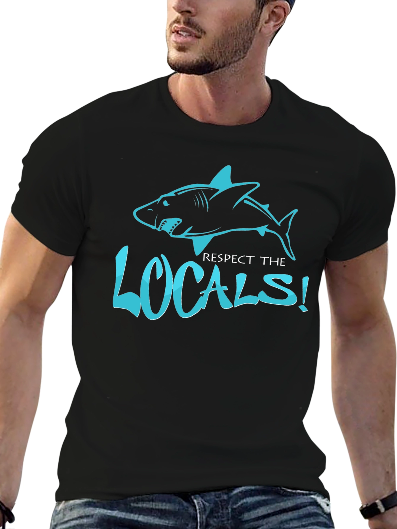 Respect the Locals Shark Graphic Black T-Shirt