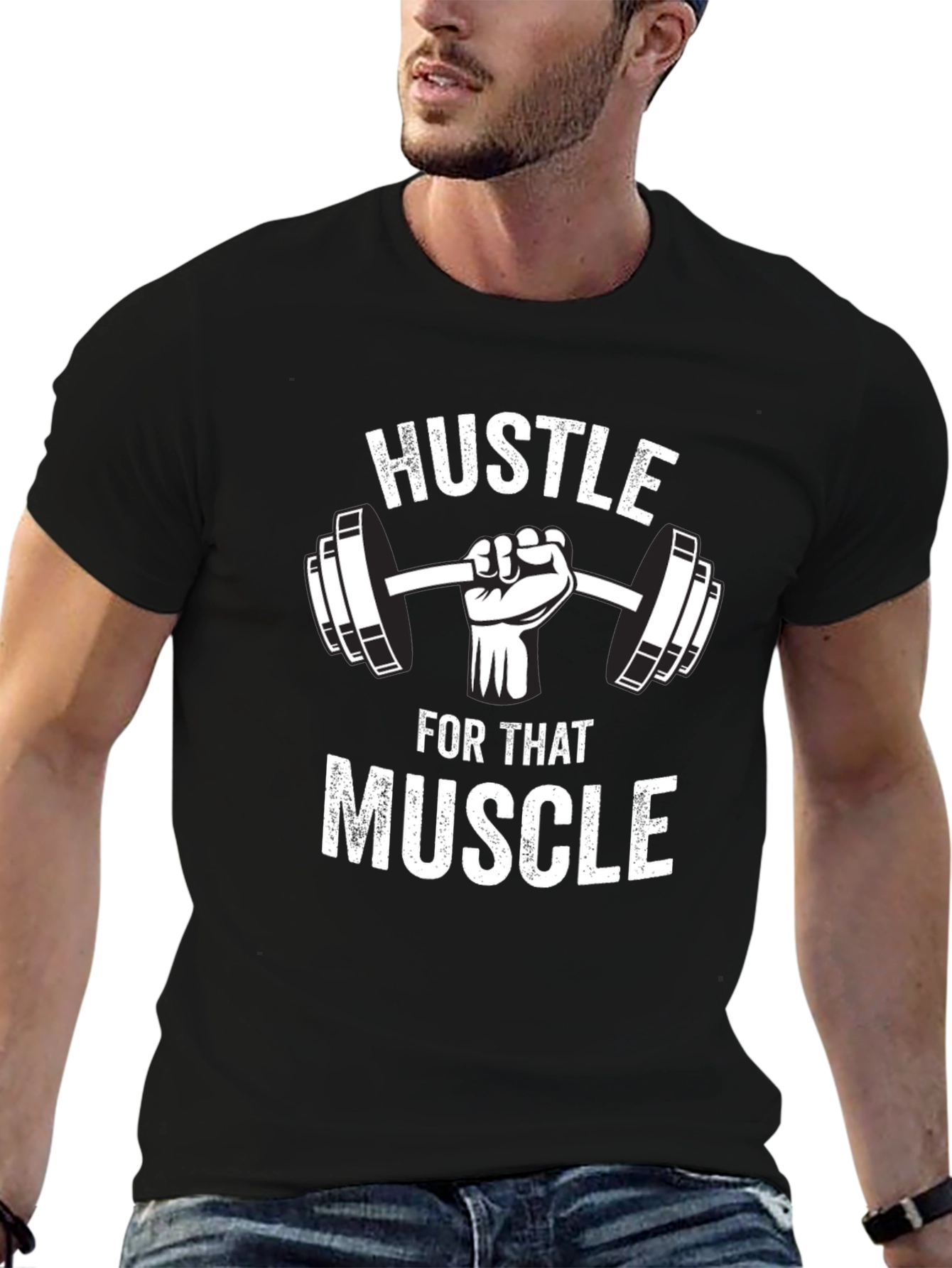 Hustle for that Muscle Black Graphic T-Shirt