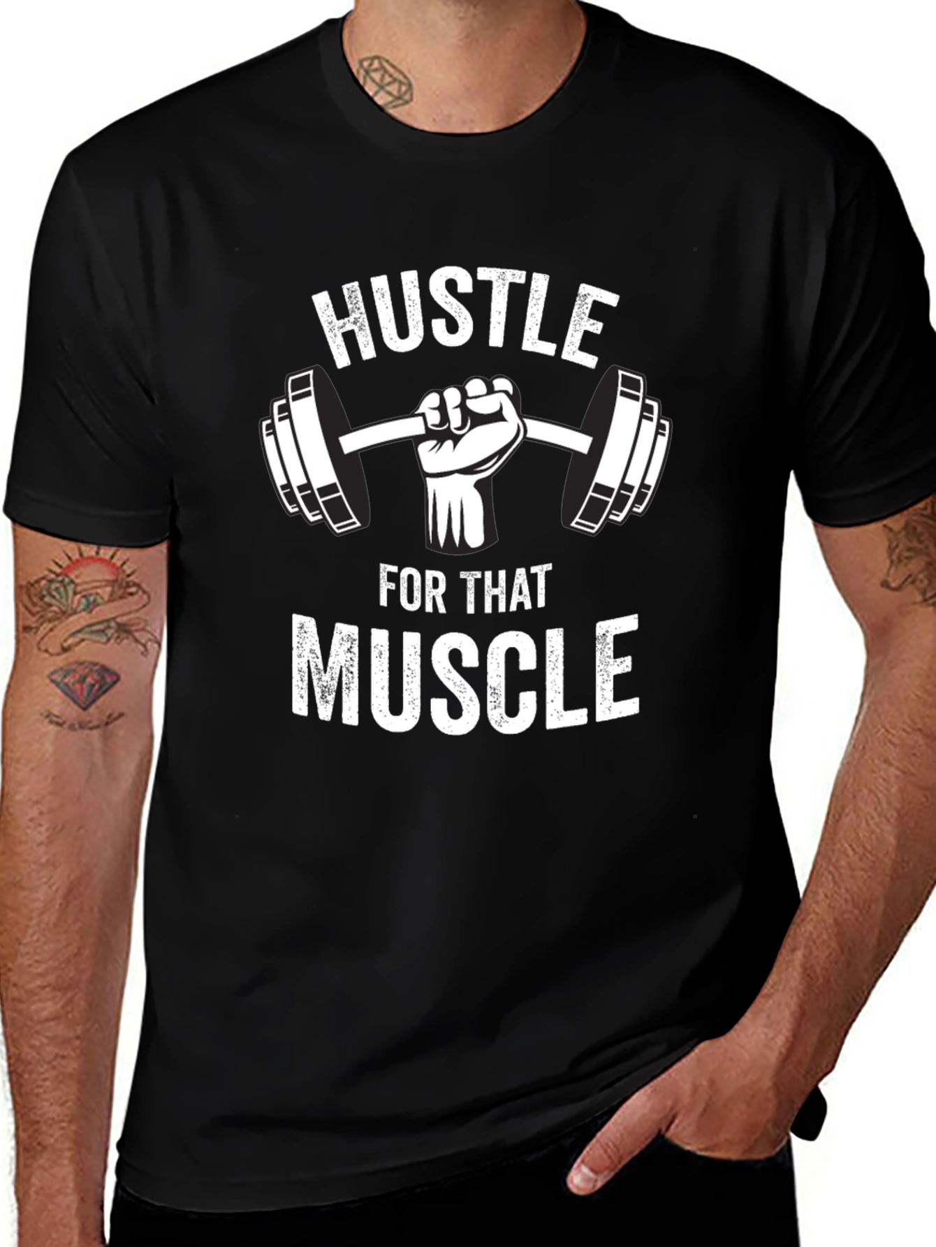 Hustle for that Muscle Black Graphic T-Shirt