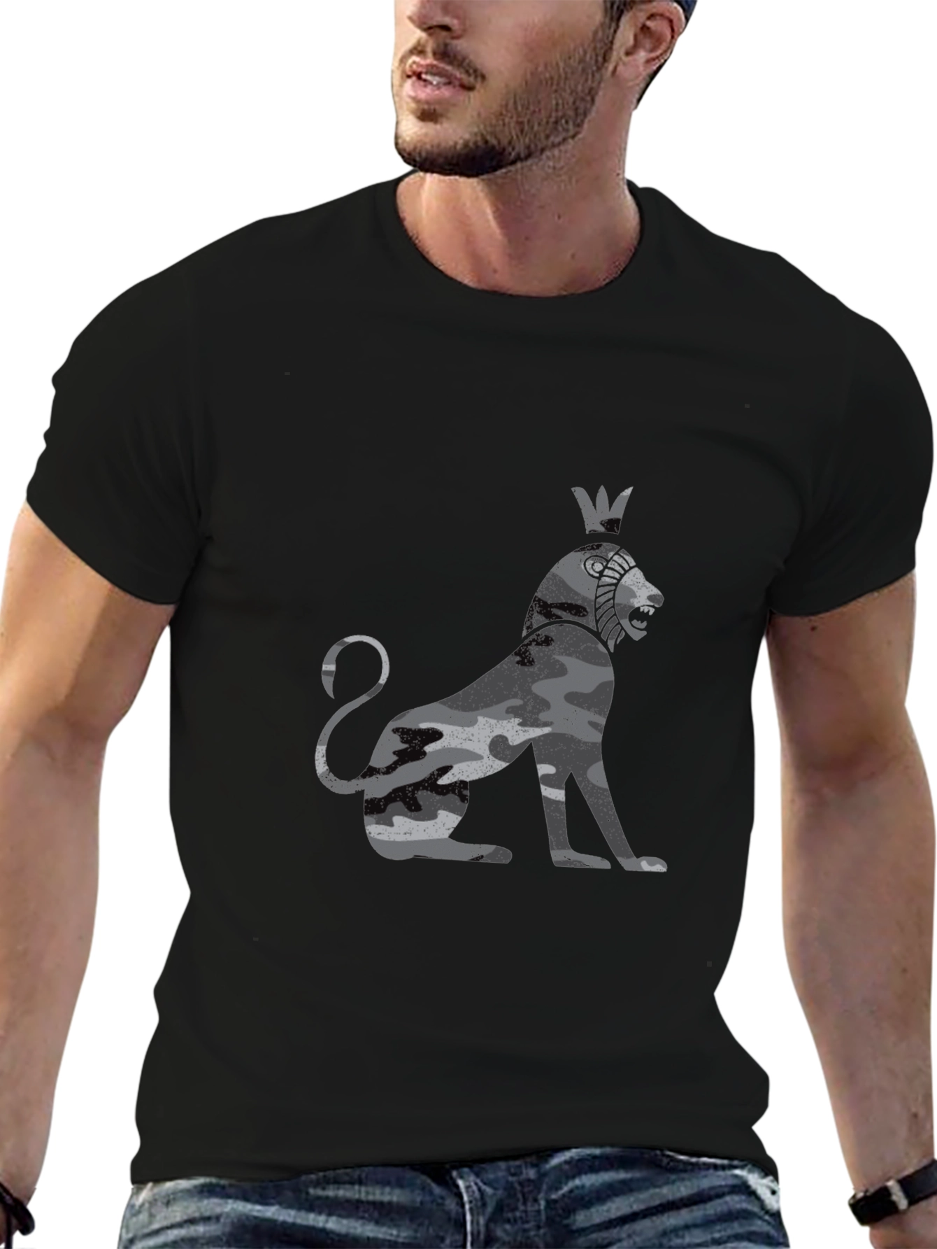 Lion King Camo Print Black T-Shirt