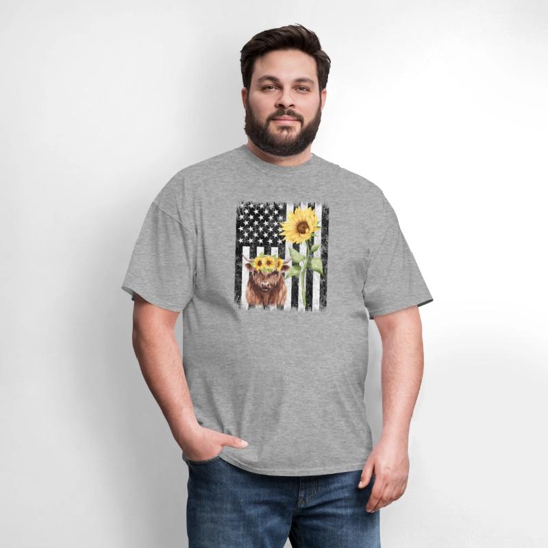 American Flag Farm Cow Sunflower Farming Highland