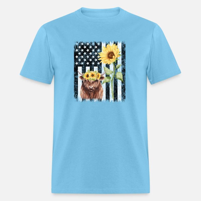 American Flag Farm Cow Sunflower Farming Highland