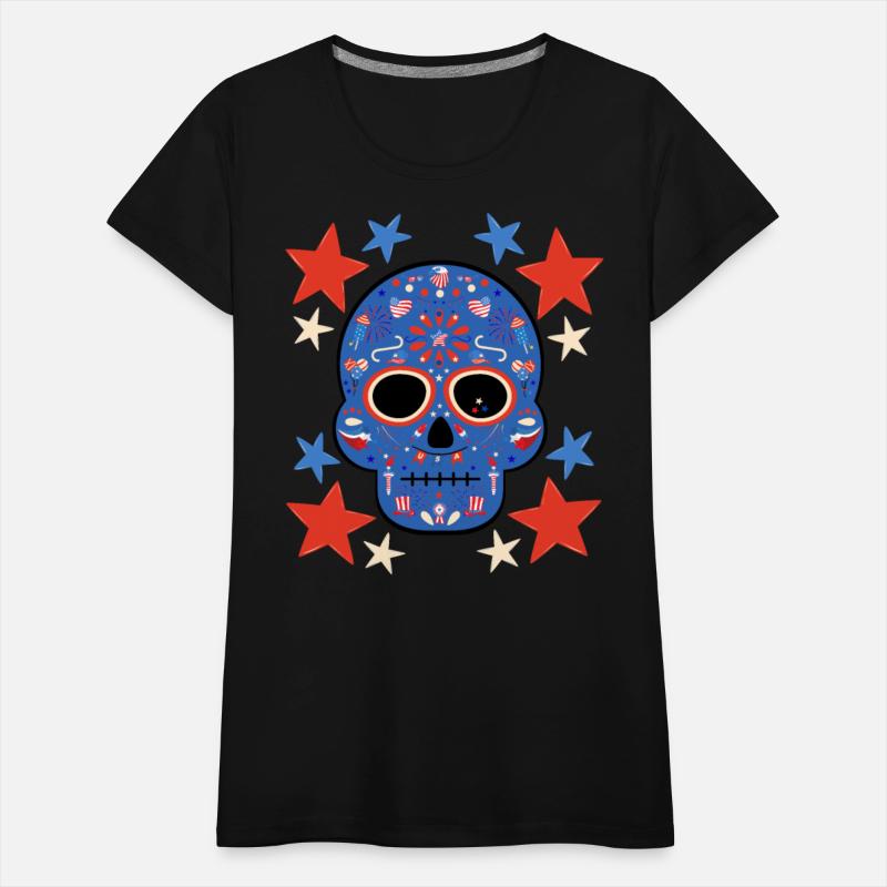 American Patriot Sugar Skull Stars July 4th Flag