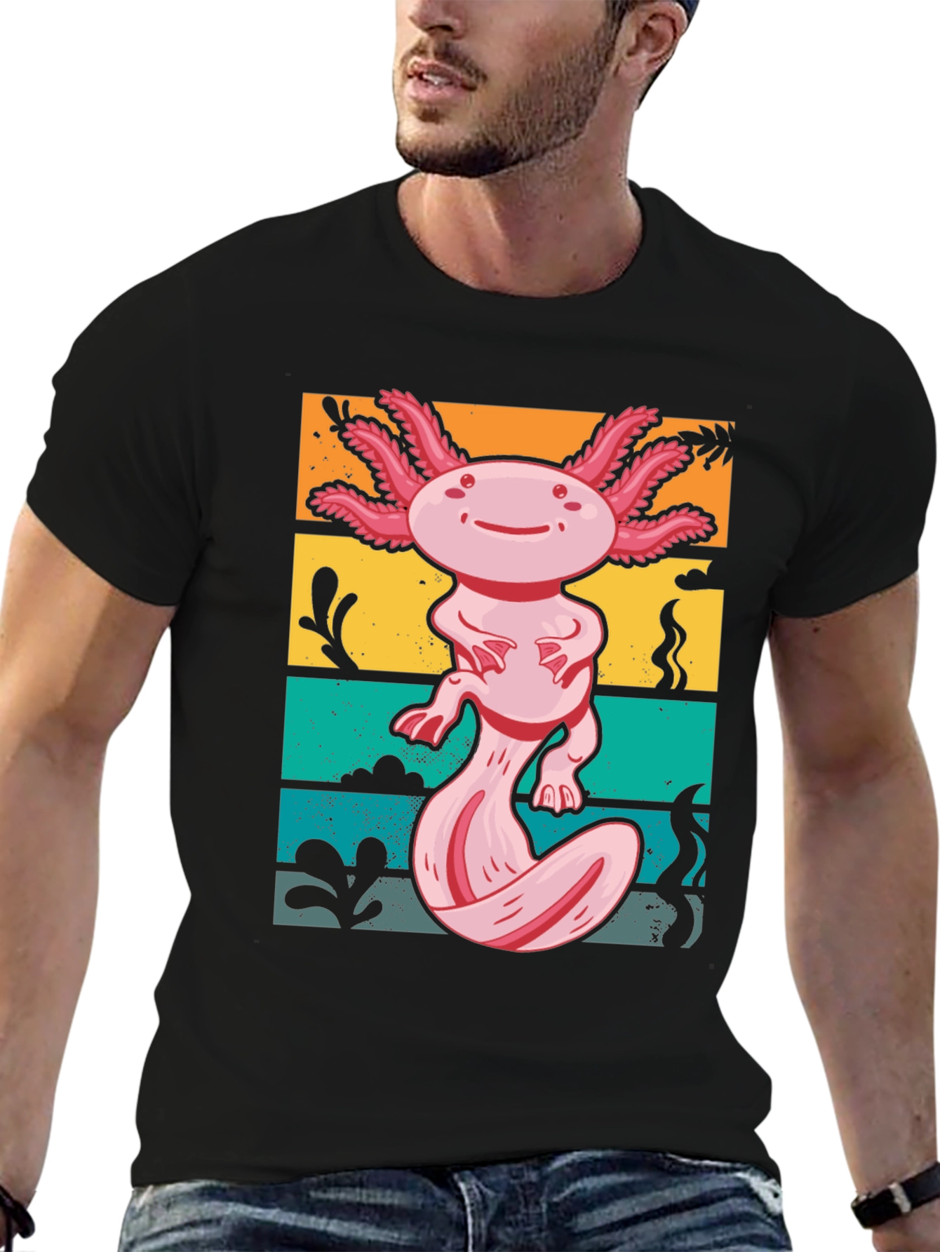 Axolotl Retro Graphic Tee - Mens Black T-Shirt