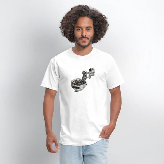 Astronaut Eating Japanese Ramen Noodles Soup Bowl