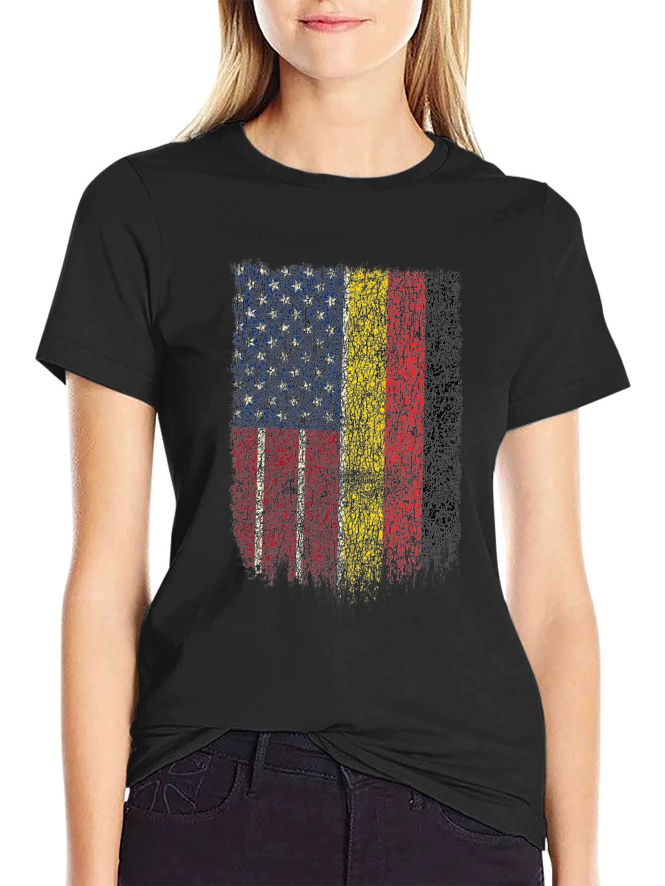 USA & Romania Flag Graphic Print T-Shirt