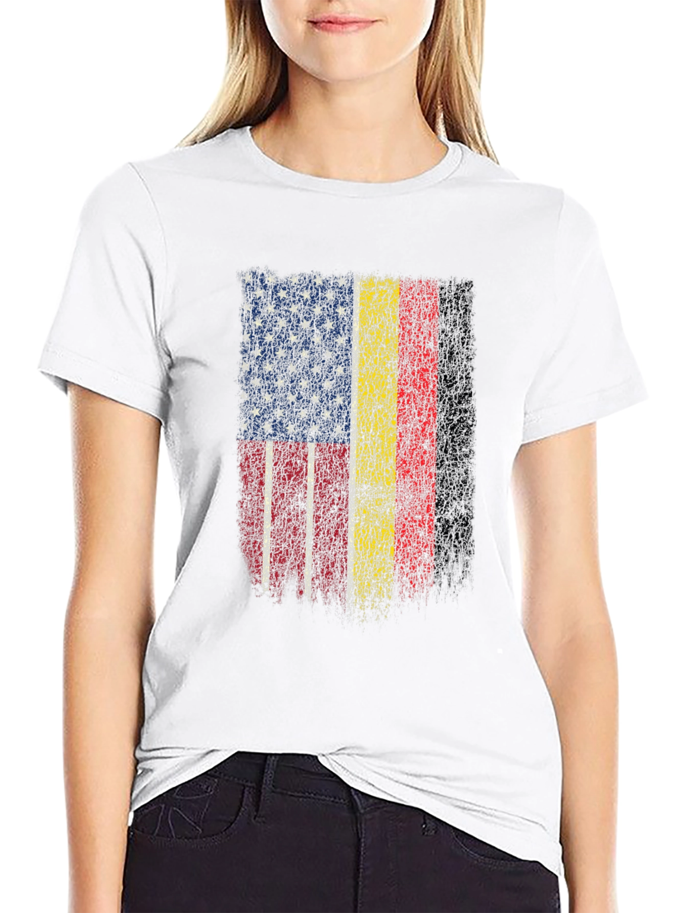 USA & Romania Flag Graphic Print T-Shirt