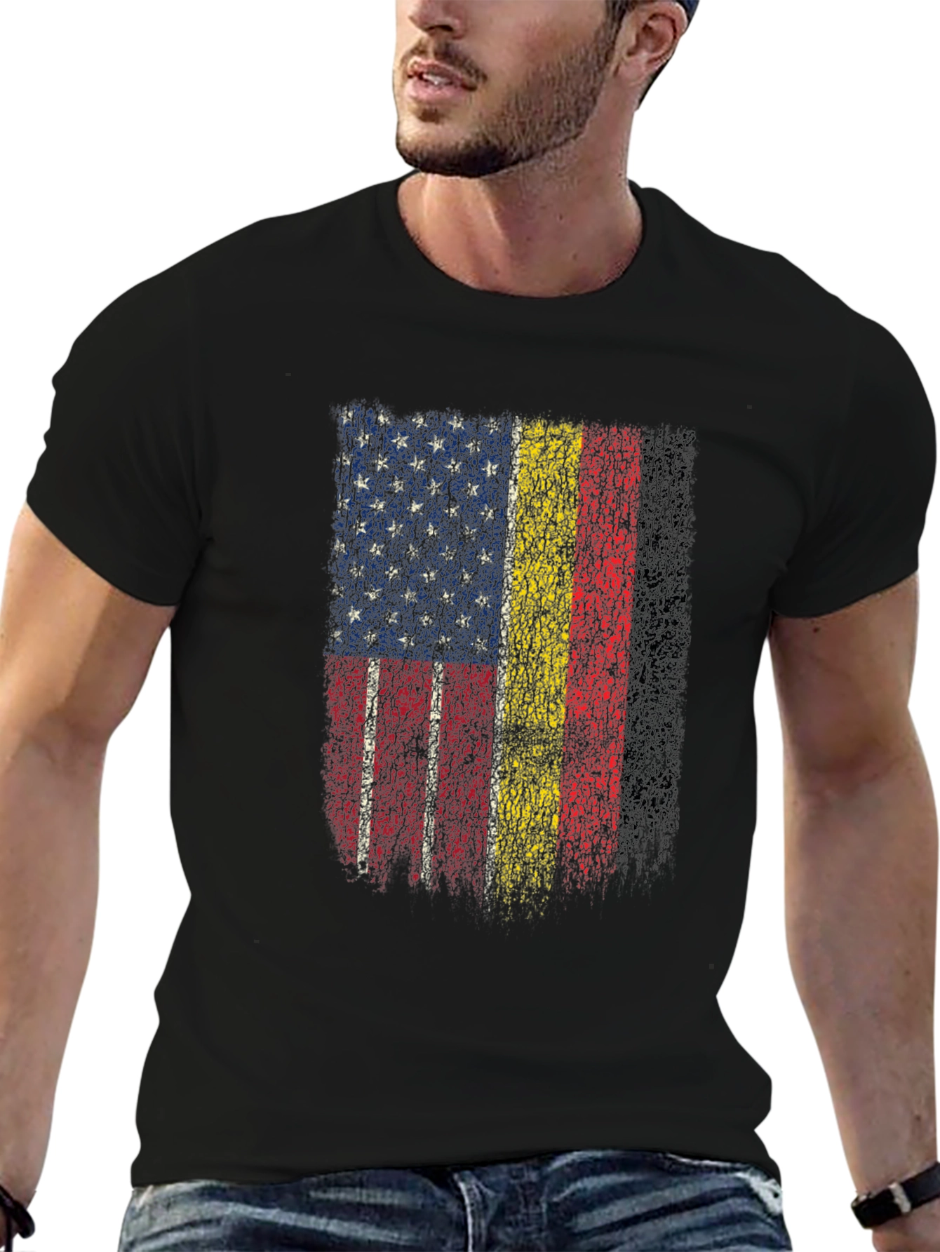 USA & Romania Flag Graphic Print T-Shirt