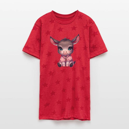 Baby female donkey wearing a pink dress