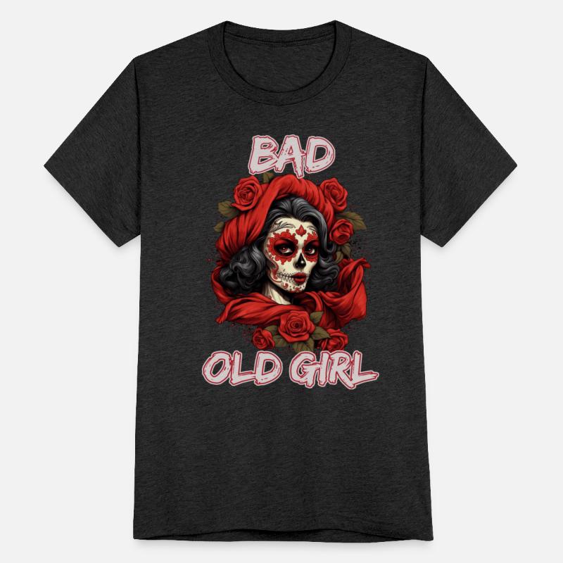 Bad Old Girl Rose Skull Sarcasm Ironic Biker