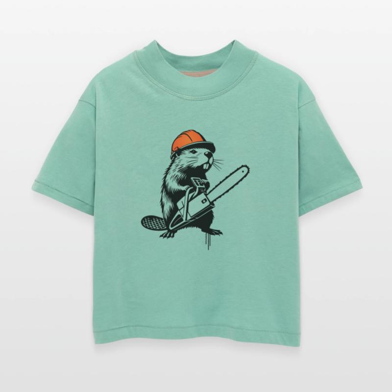 Beaver with chainsaw - humorous stencil design