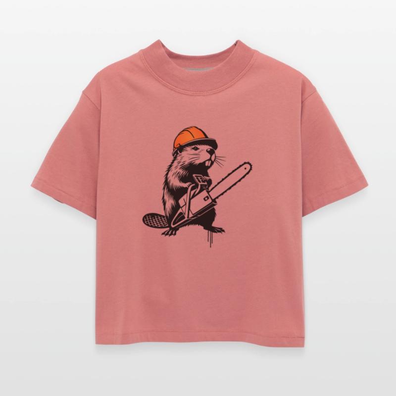 Beaver with chainsaw - humorous stencil design