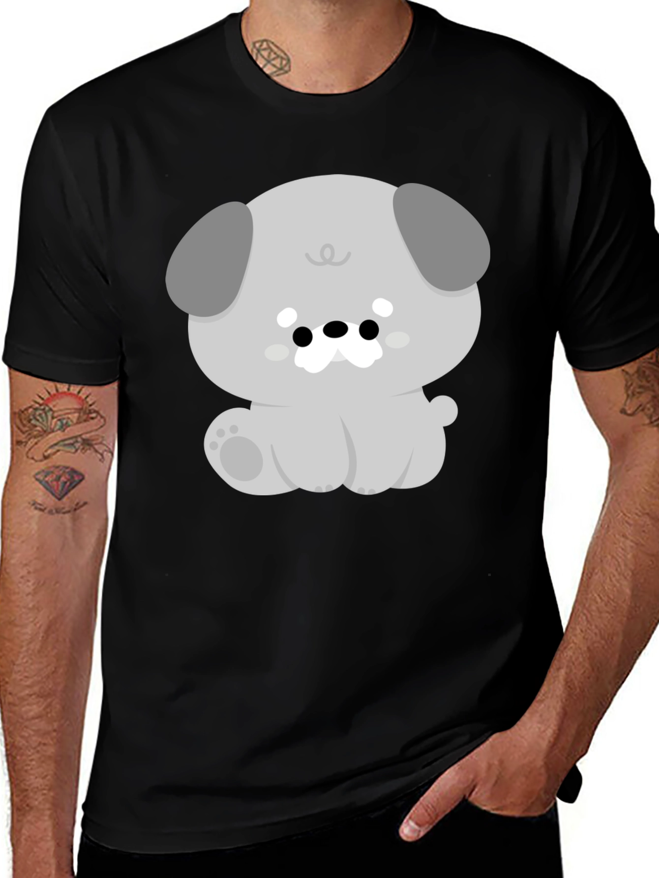 Cute Dog Graphic Black Tee