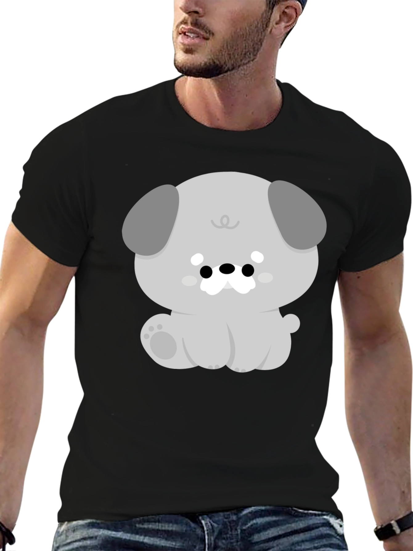 Cute Dog Graphic Black Tee