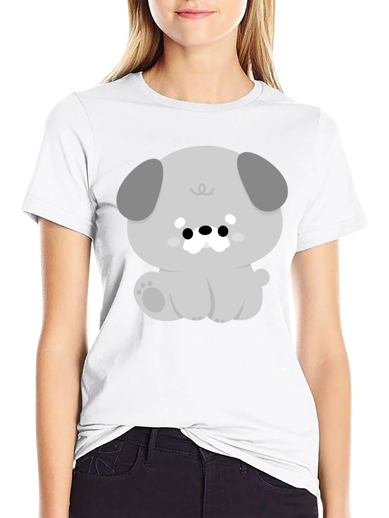 Cute Dog Graphic Black Tee