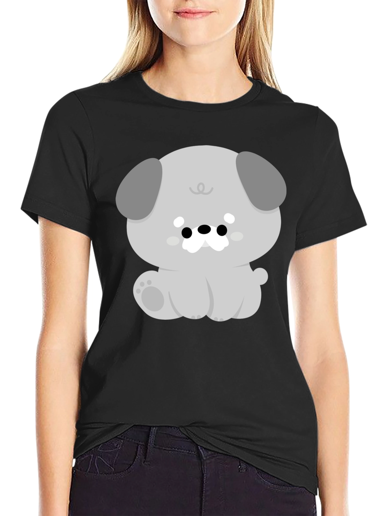 Cute Dog Graphic Black Tee