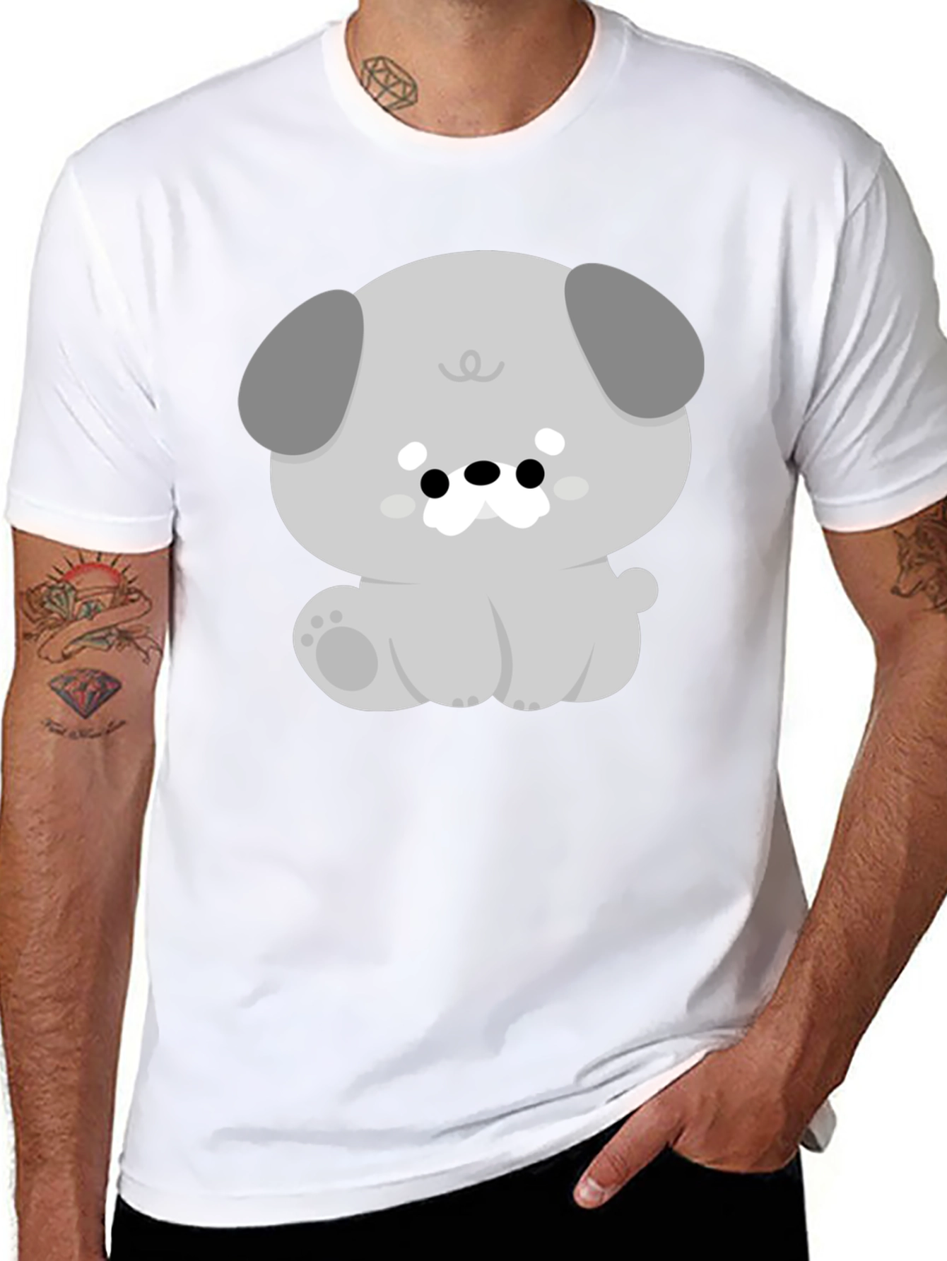 Cute Dog Graphic Black Tee