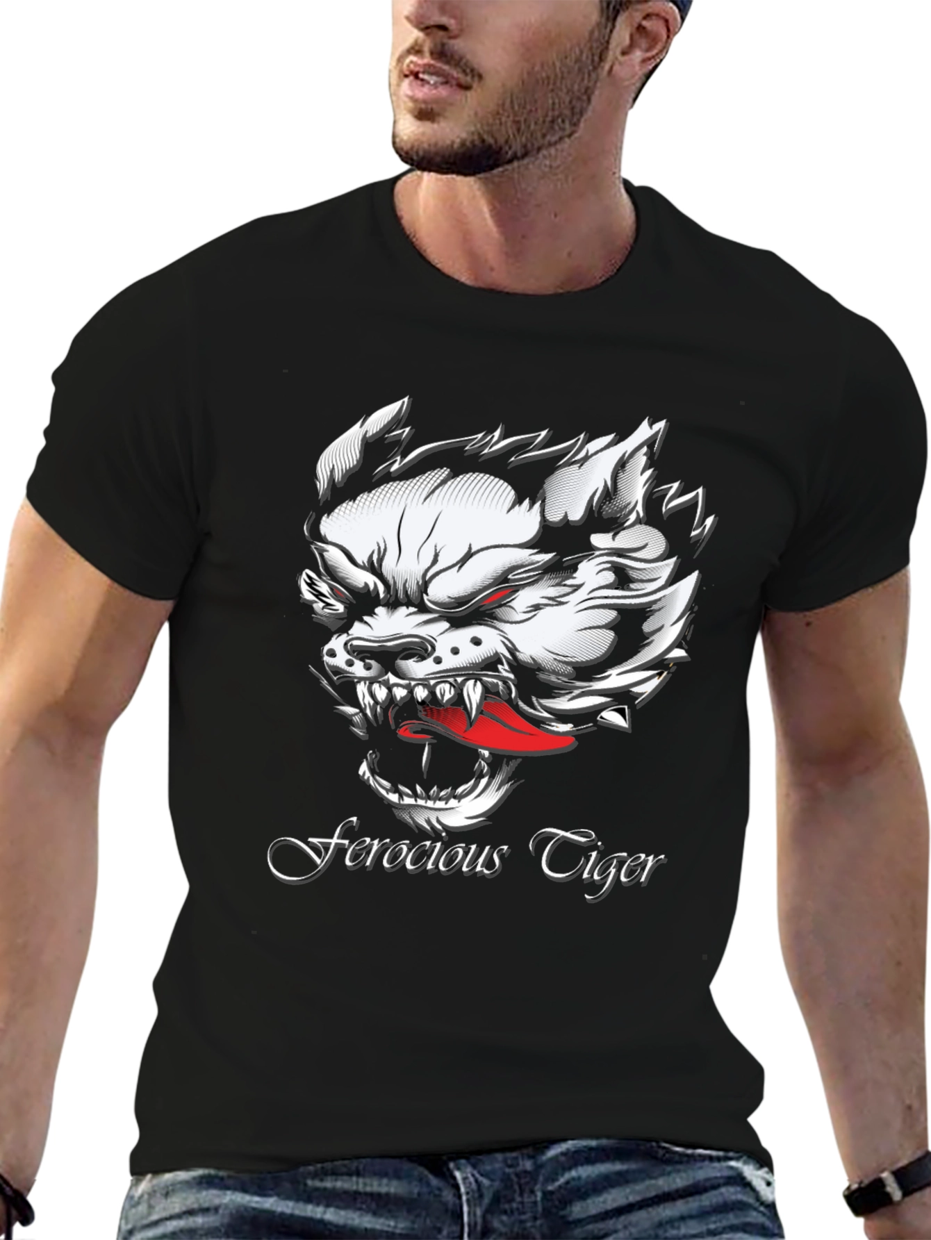 Ferocious Tiger Graphic Black T-Shirt
