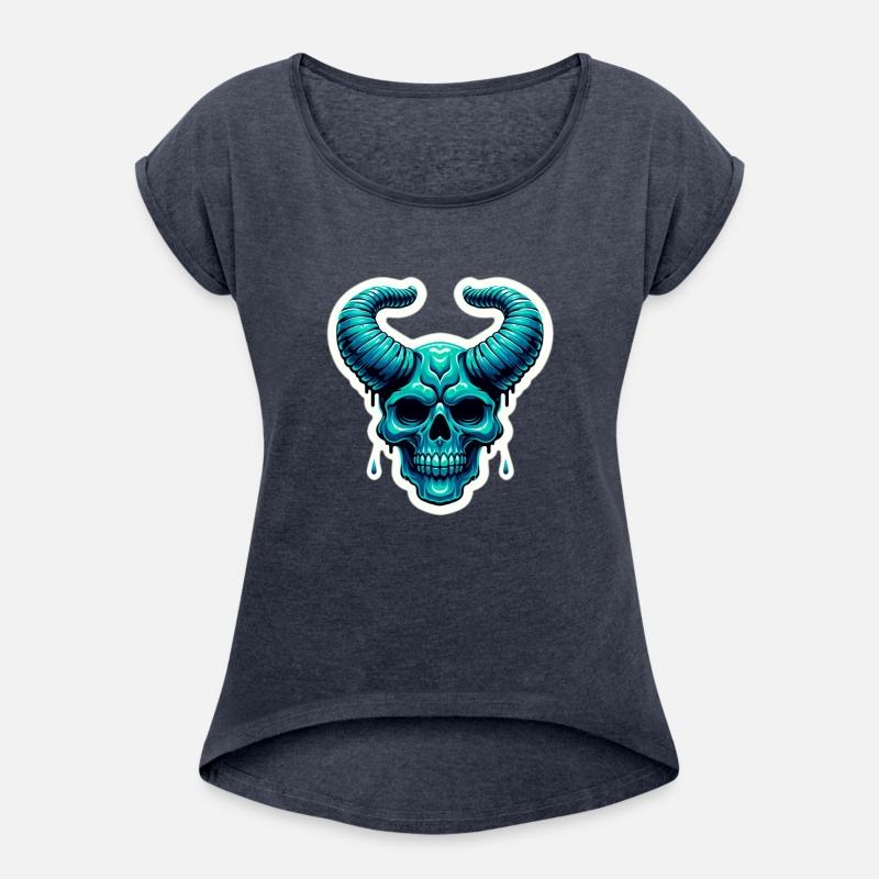Blue-Green Aqua Horned Skull, blue-green aqua