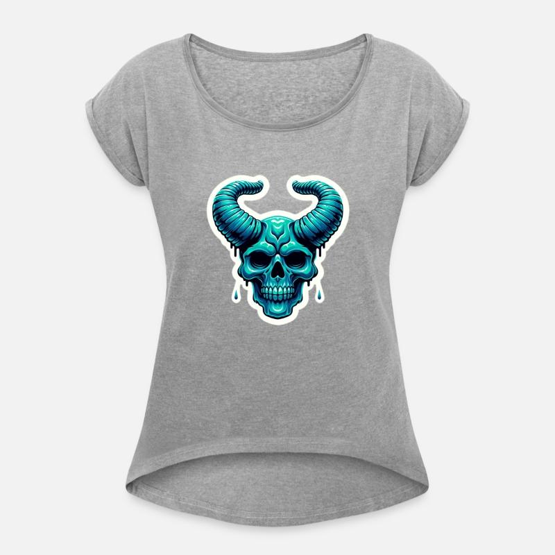 Blue-Green Aqua Horned Skull, blue-green aqua