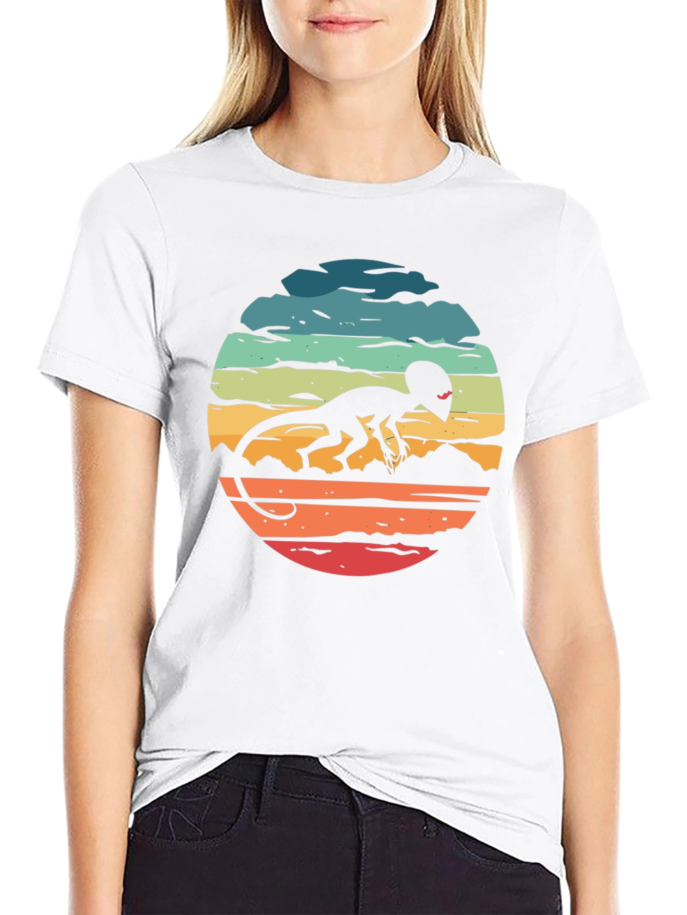 Retro Alien Lizard Sunset Black T-Shirt