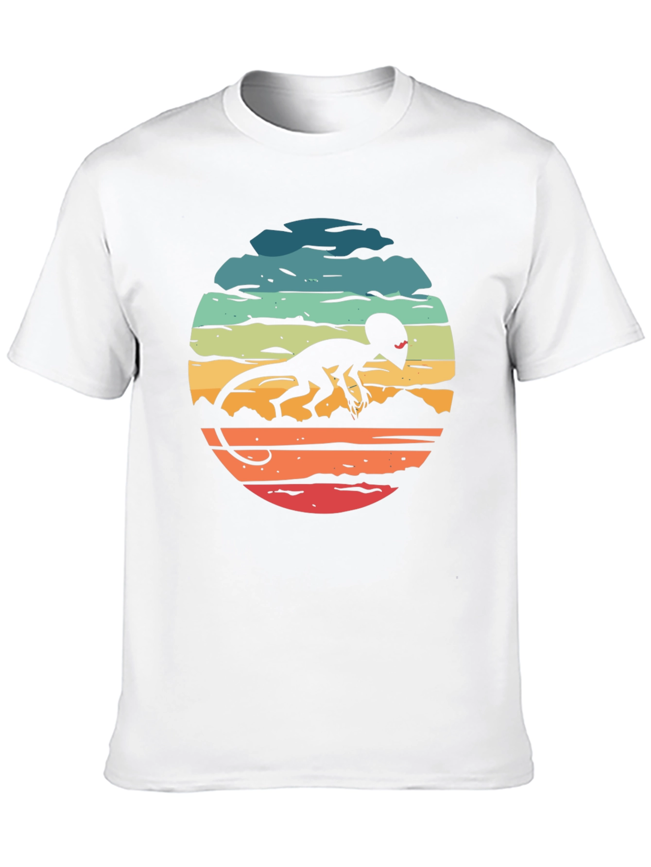 Retro Alien Lizard Sunset Black T-Shirt