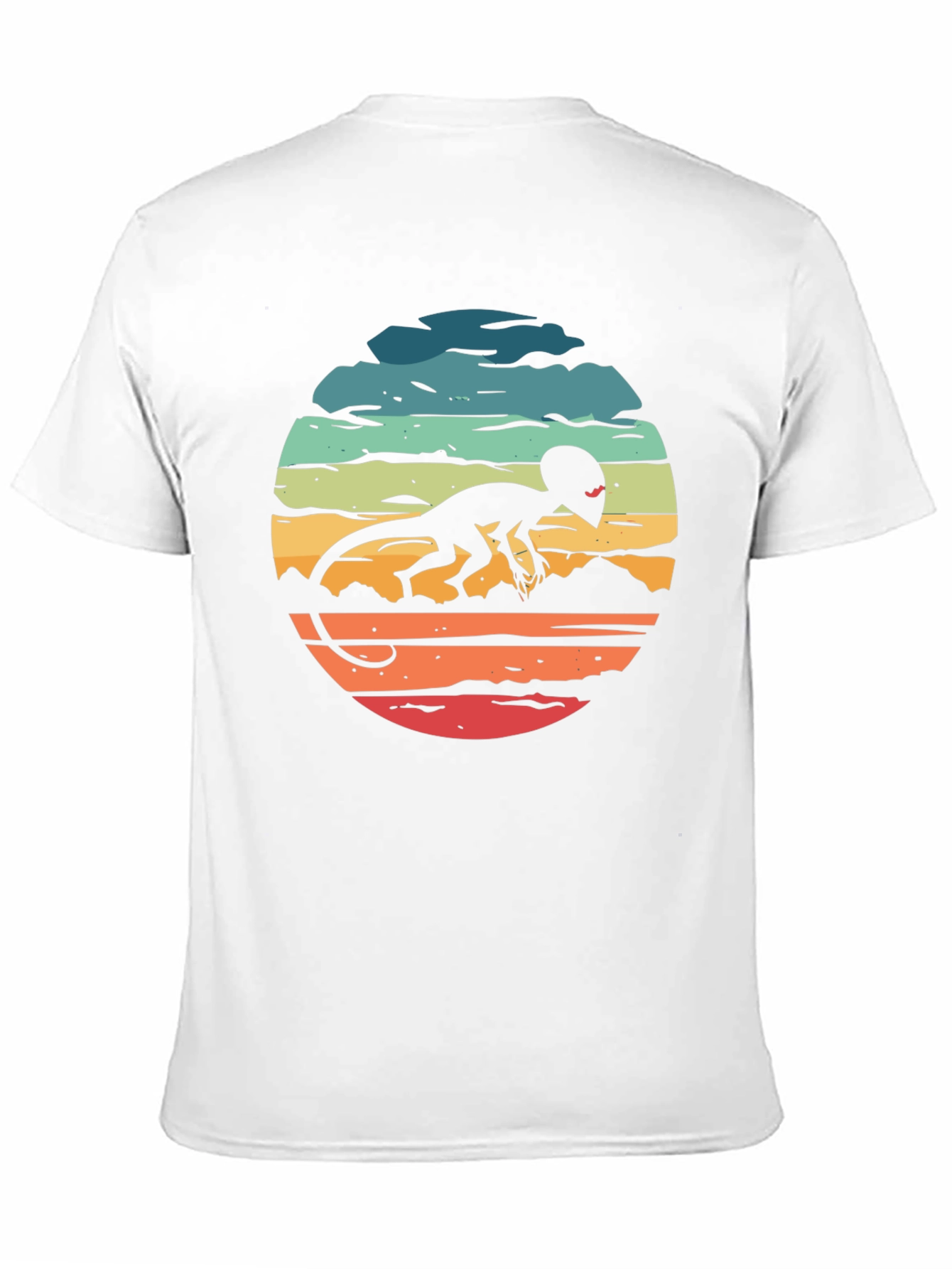 Retro Alien Lizard Sunset Black T-Shirt