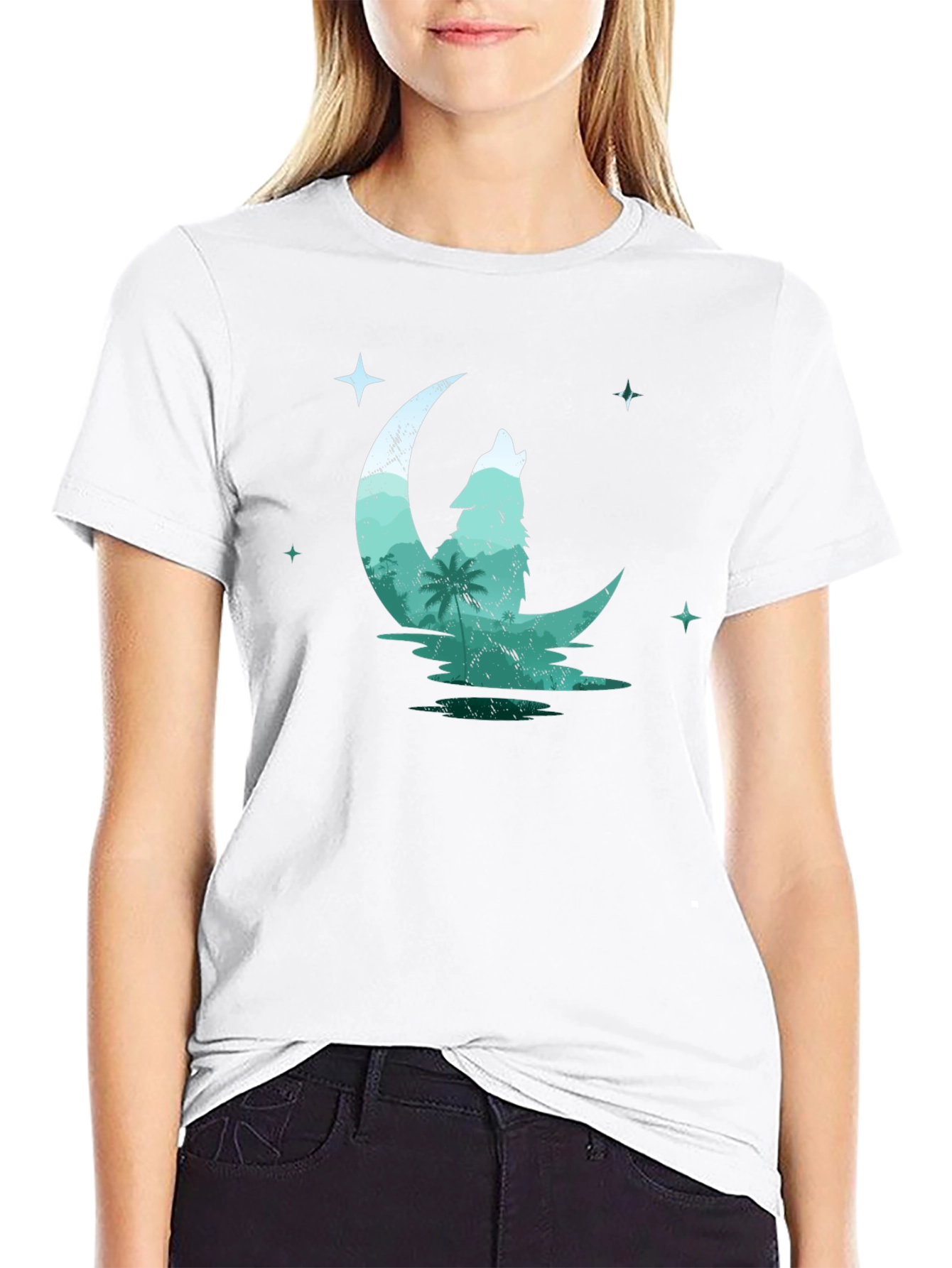 Wolf Moon Graphic Tee - Black Cotton T-Shirt
