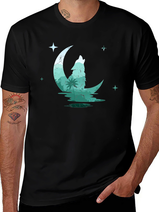Wolf Moon Graphic Tee - Black Cotton T-Shirt