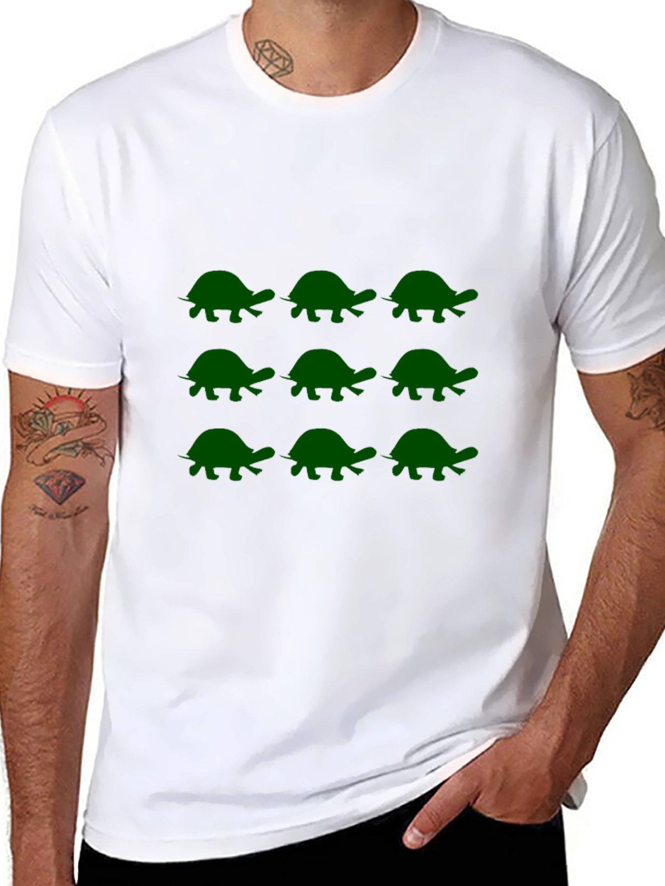 Turtle Pattern Tee - Black Cotton Casual Shirt
