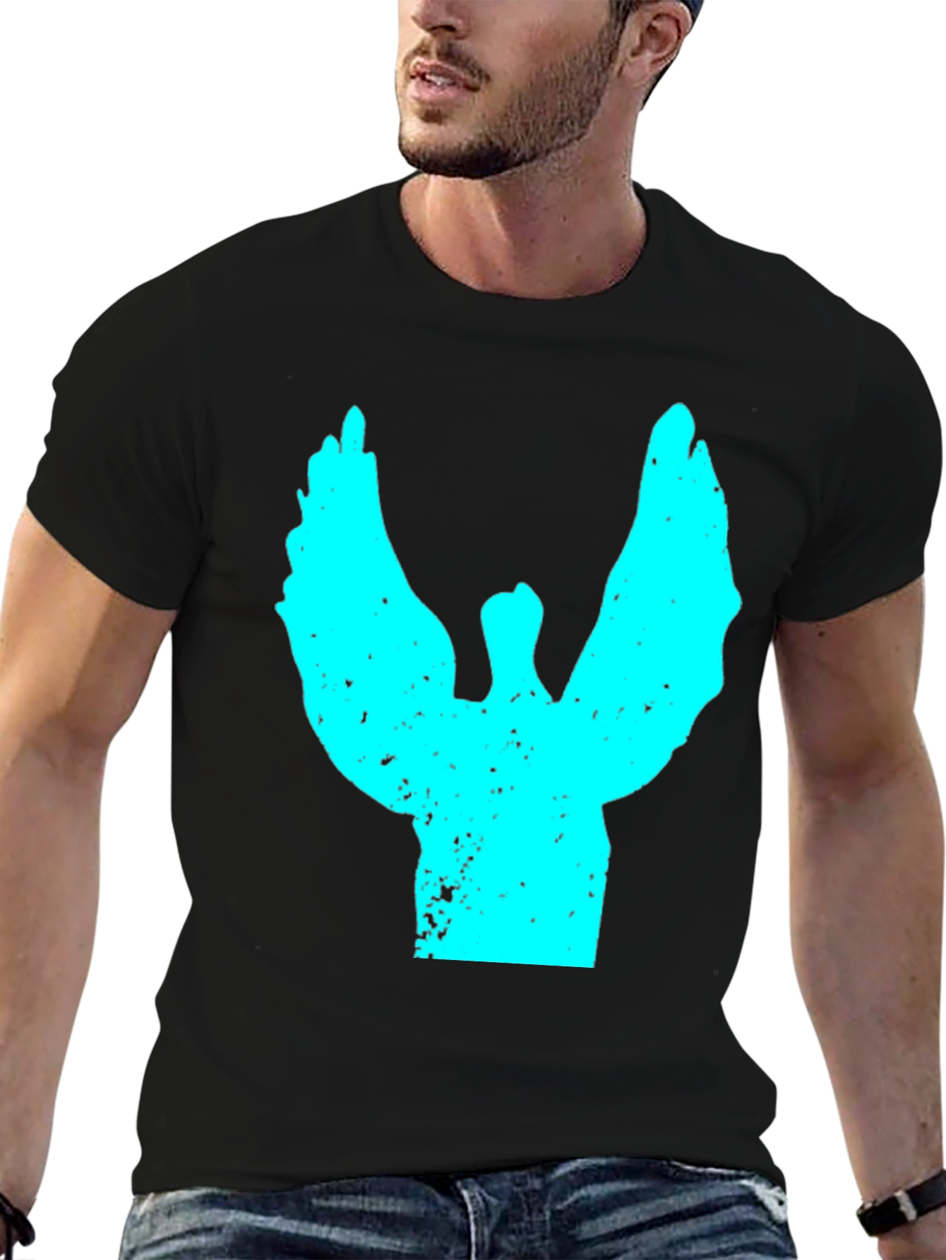 Abstract Angel Wings Graphic Black T-Shirt