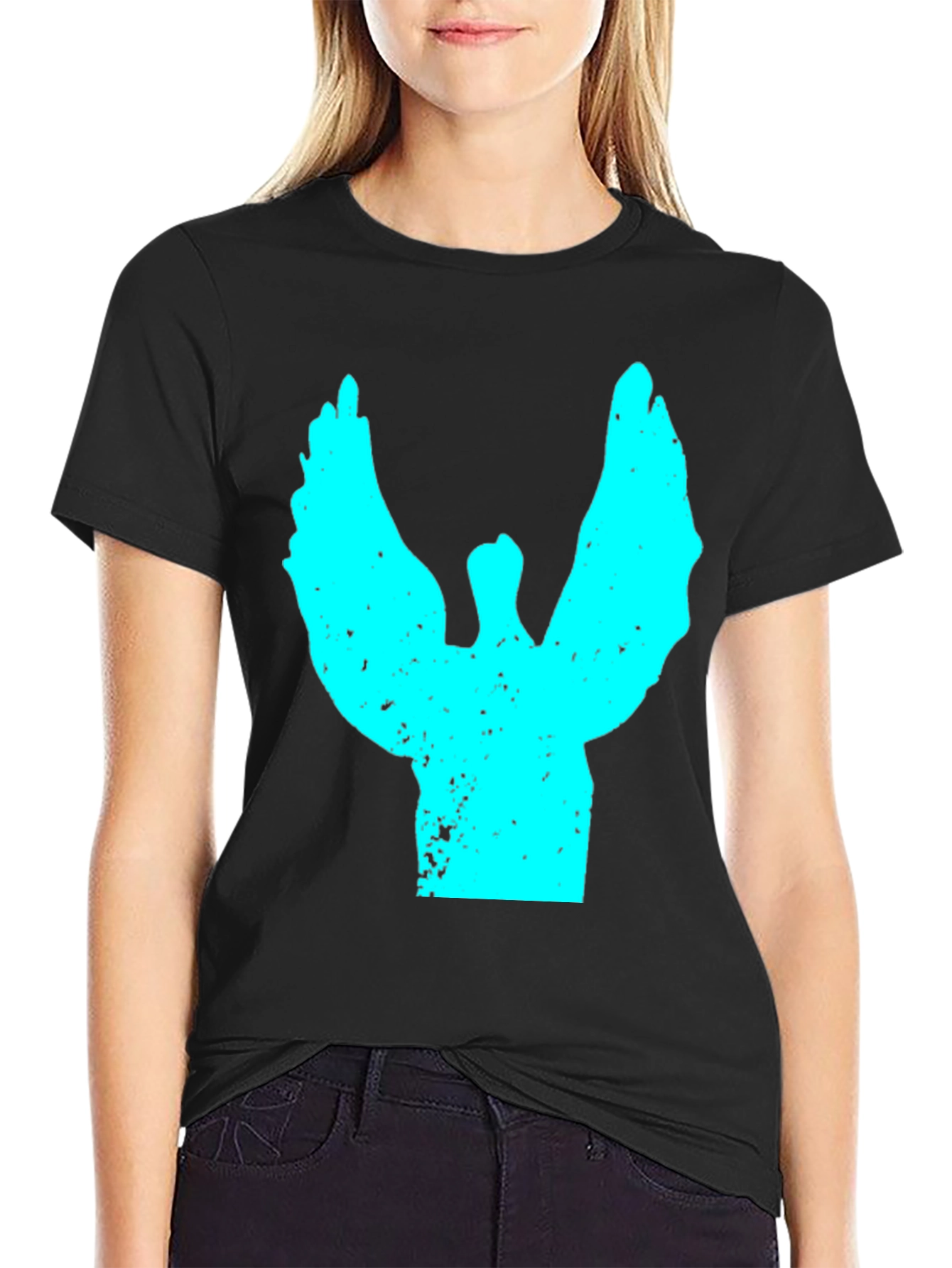 Abstract Angel Wings Graphic Black T-Shirt