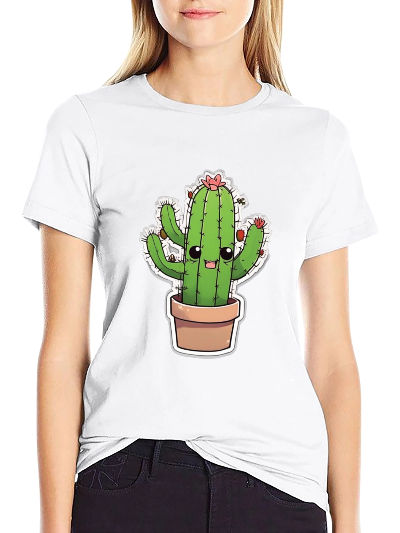 Cute Cactus T-Shirt - Black Cotton Blend