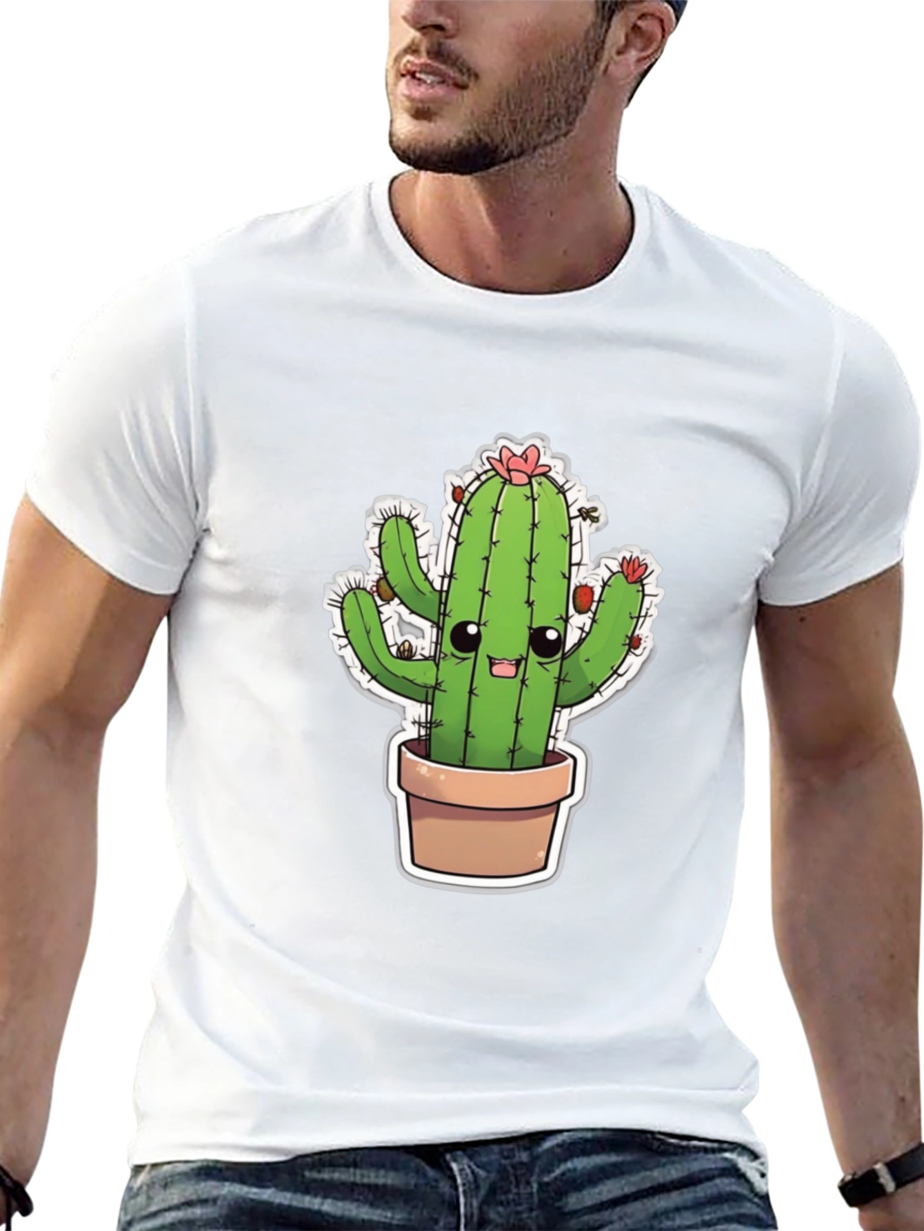 Cute Cactus T-Shirt - Black Cotton Blend