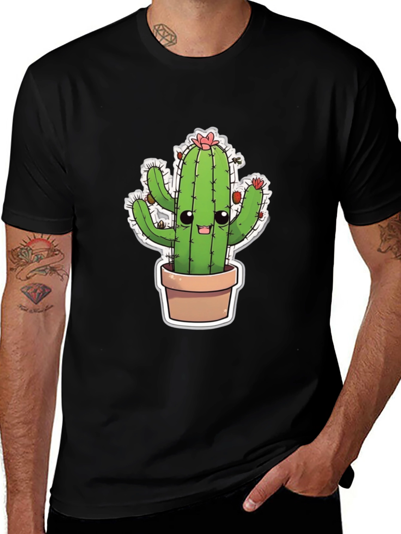 Cute Cactus T-Shirt - Black Cotton Blend