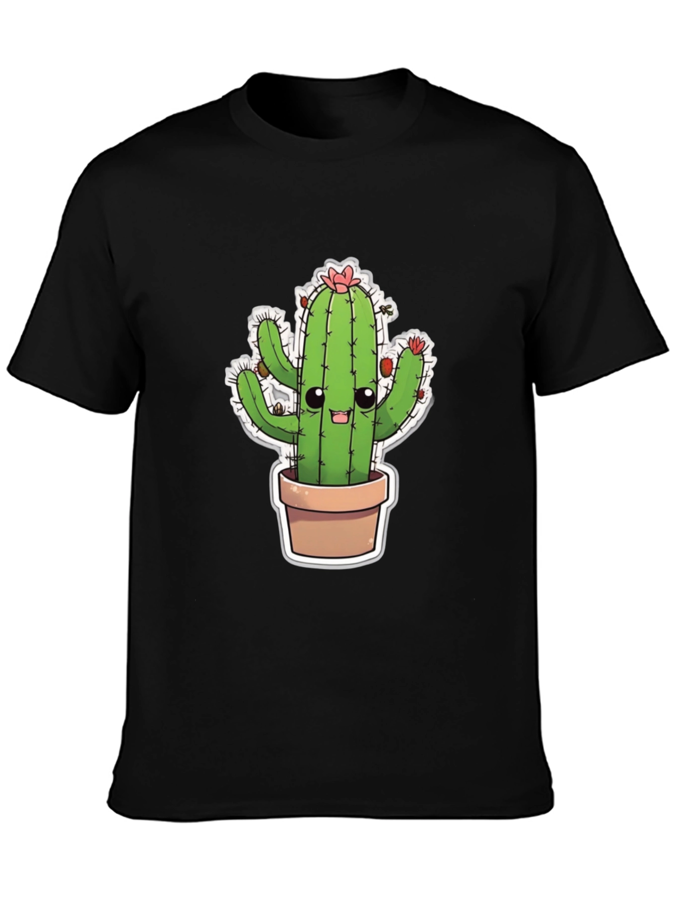 Cute Cactus T-Shirt - Black Cotton Blend